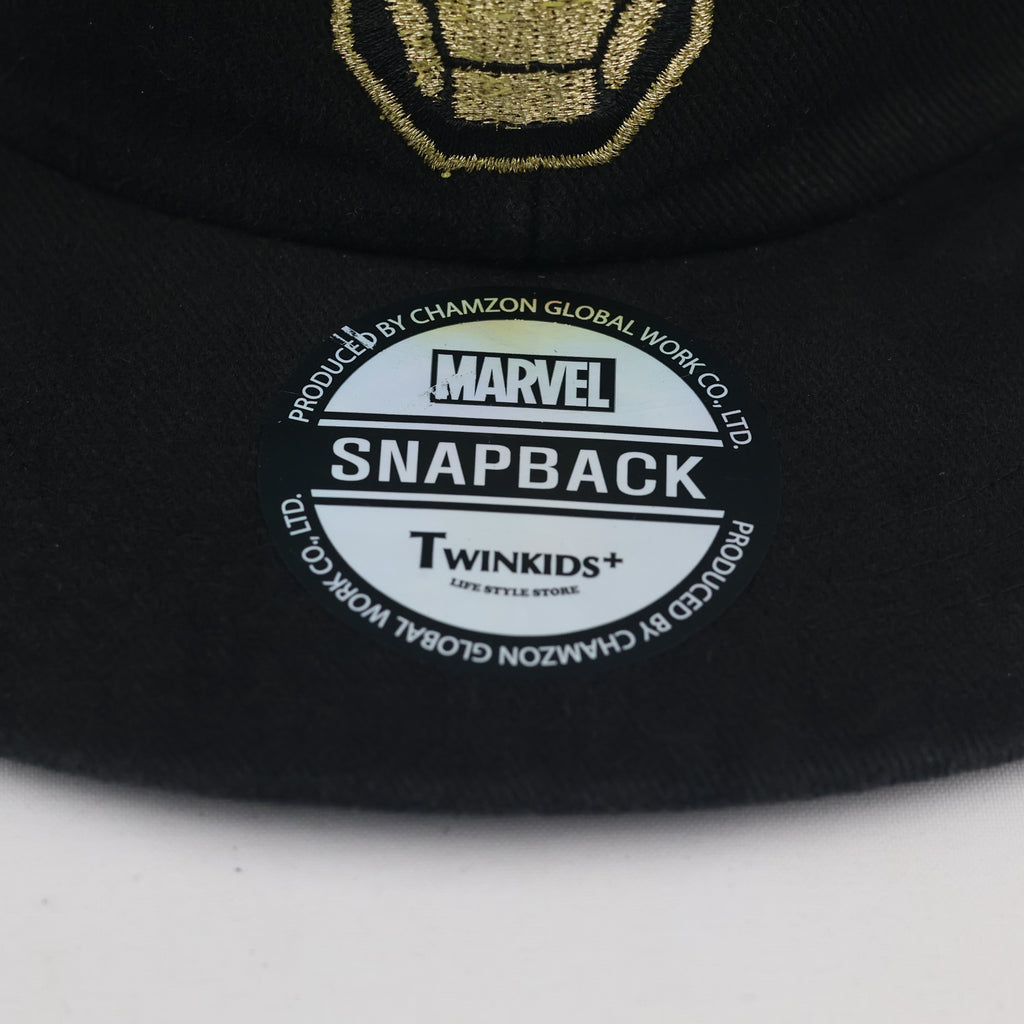 Marvel Iron Man Twinkids+ Snapback Cap - Thrifted Black Gold Flat Brim Hat