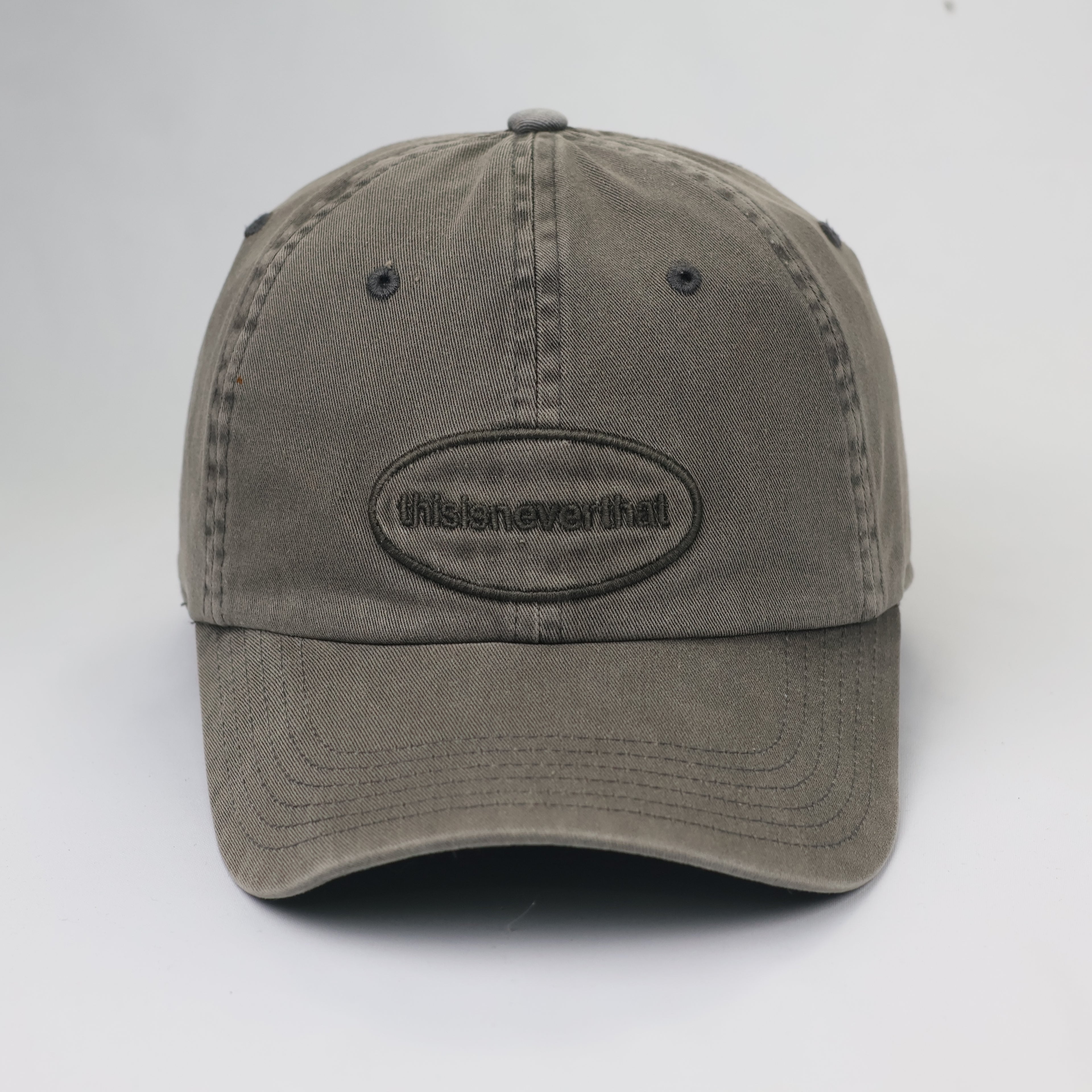 thisisneverthat® Oval Logo Washed Cotton Thrifted Cap - Olive Grey