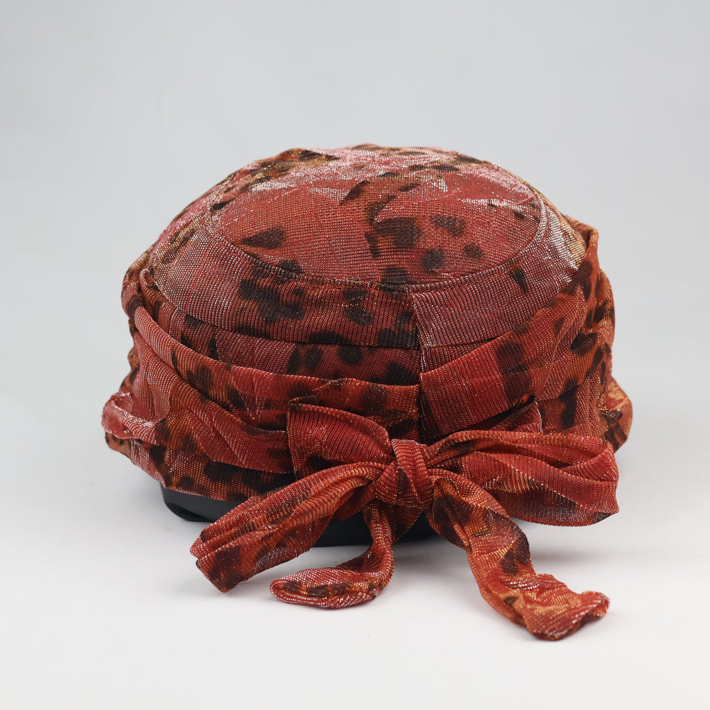 Retro Shimmering Animal Print Visor Cap - Burgundy Maroon Tie Back Hat