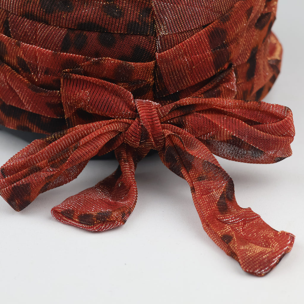 Retro Shimmering Animal Print Visor Cap - Burgundy Maroon Tie Back Hat
