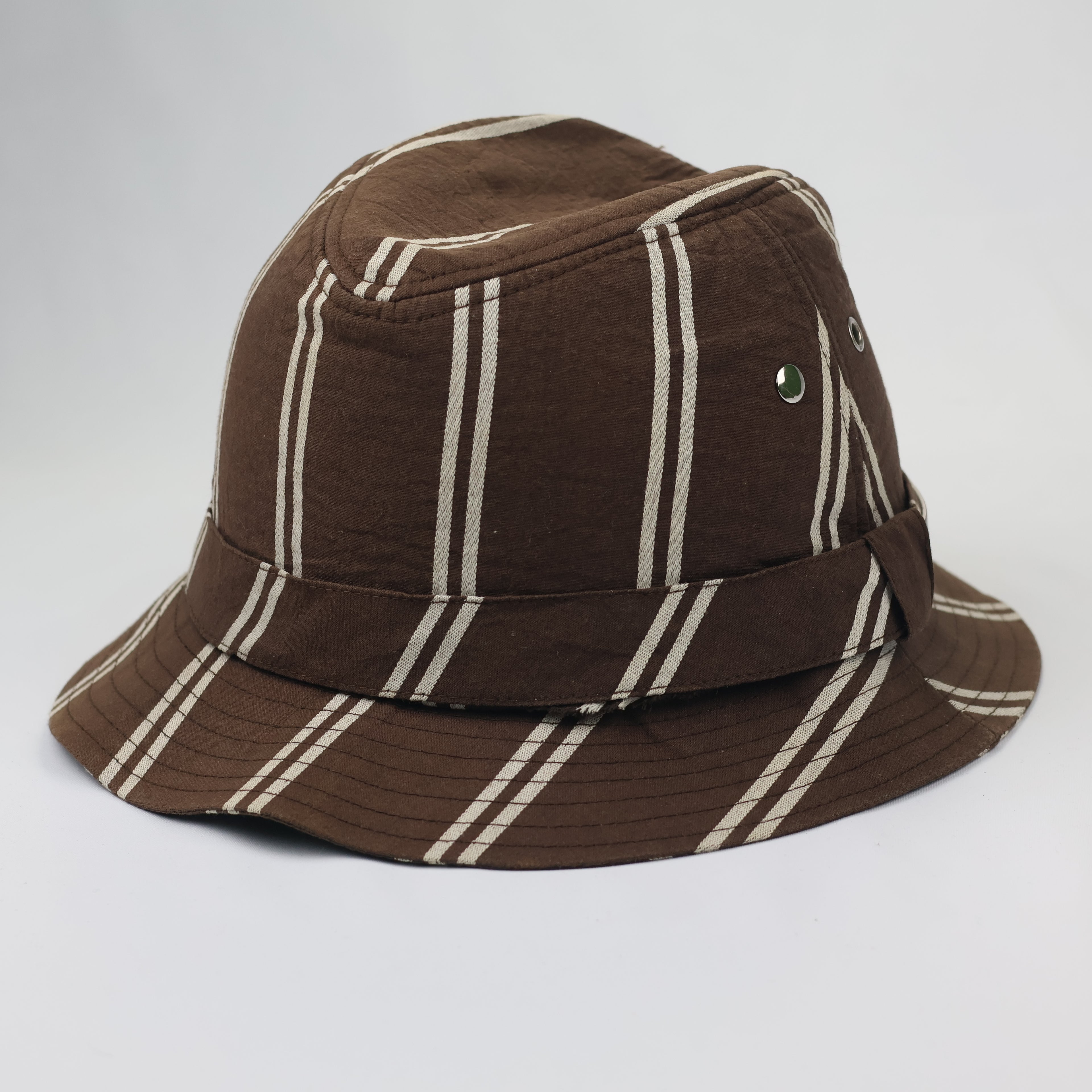 Vintage Liberation Striped Thrifted Bucket Hat | Brown & Beige Utility Sun Hat