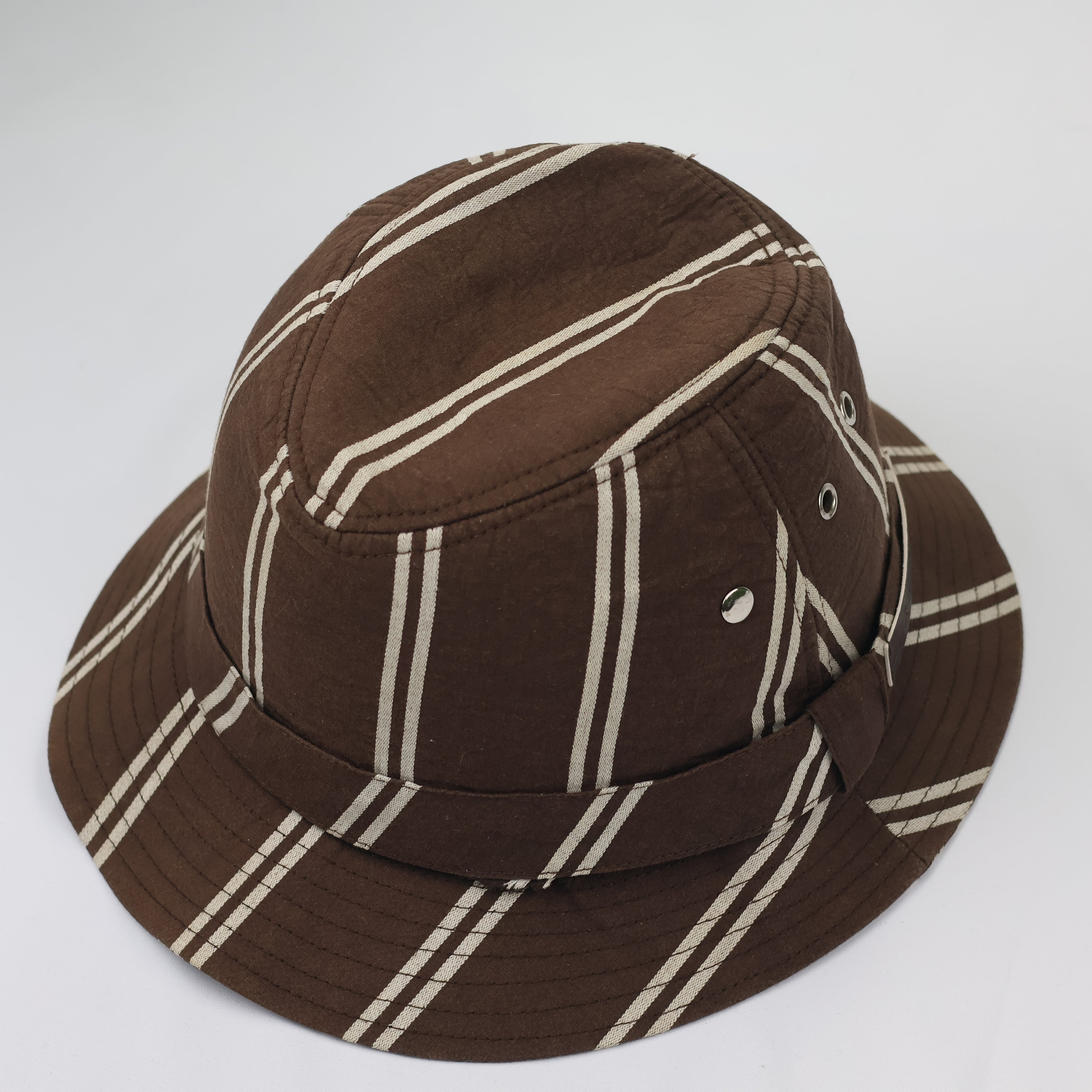 Vintage Liberation Striped Thrifted Bucket Hat | Brown & Beige Utility Sun Hat