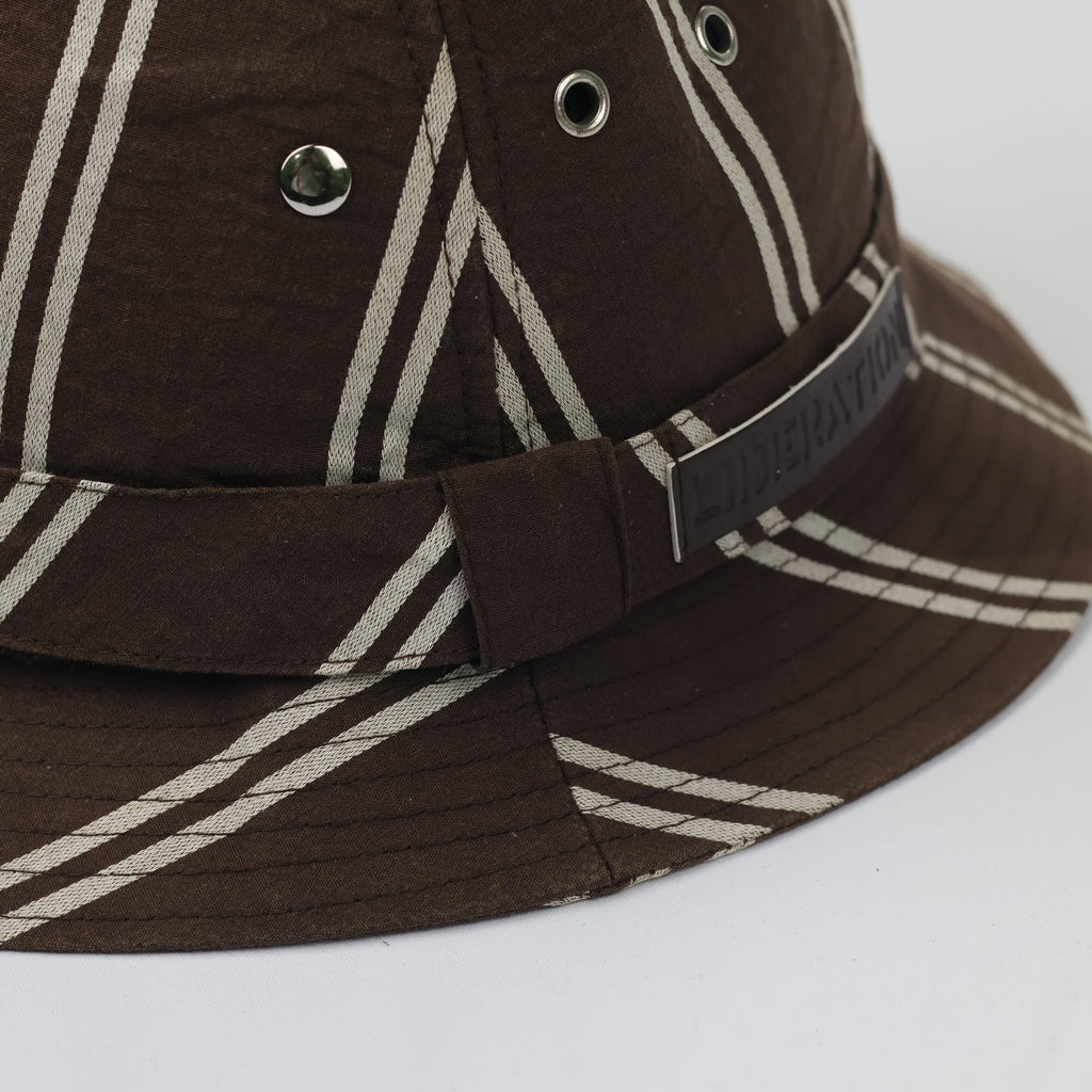Vintage Liberation Striped Thrifted Bucket Hat | Brown & Beige Utility Sun Hat