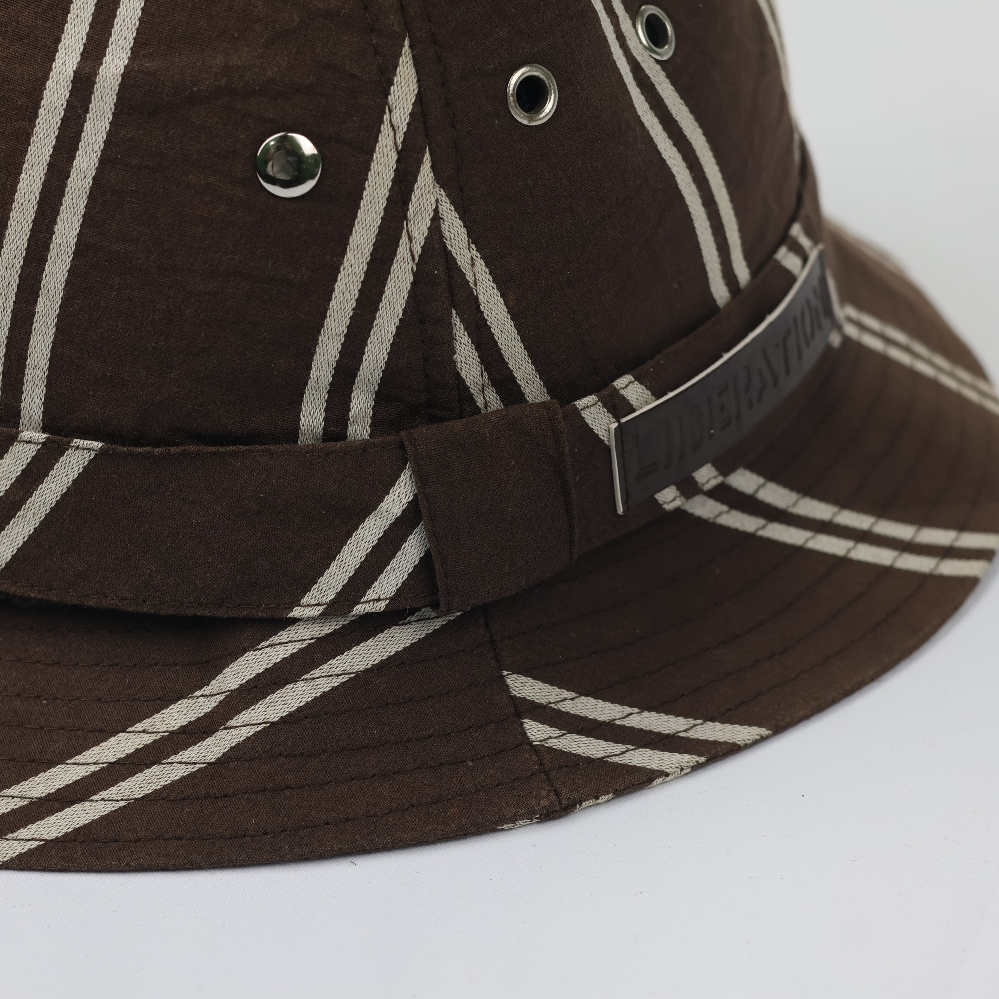 Vintage Liberation Striped Thrifted Bucket Hat | Brown & Beige Utility Sun Hat