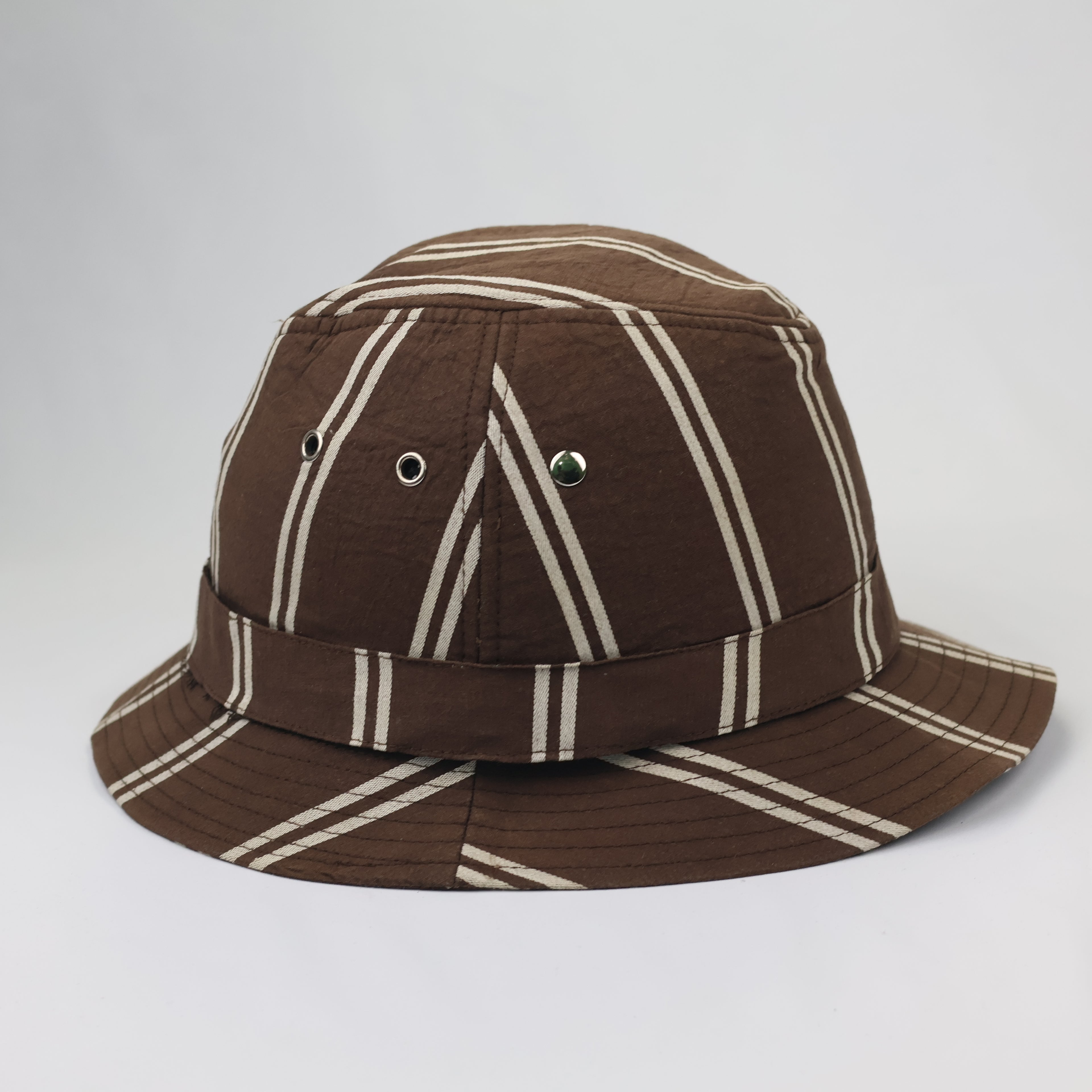 Vintage Liberation Striped Thrifted Bucket Hat | Brown & Beige Utility Sun Hat