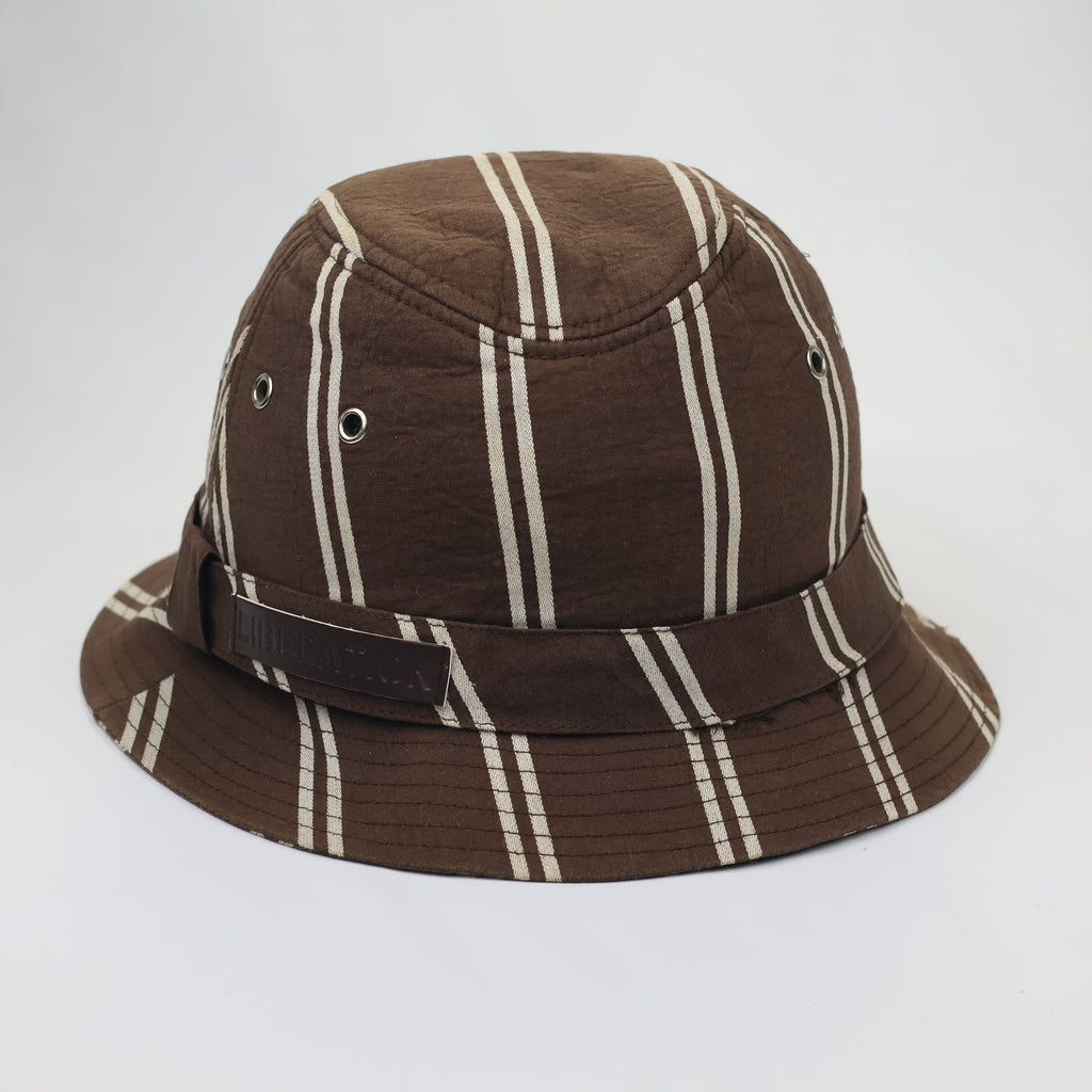Vintage Liberation Striped Thrifted Bucket Hat | Brown & Beige Utility Sun Hat