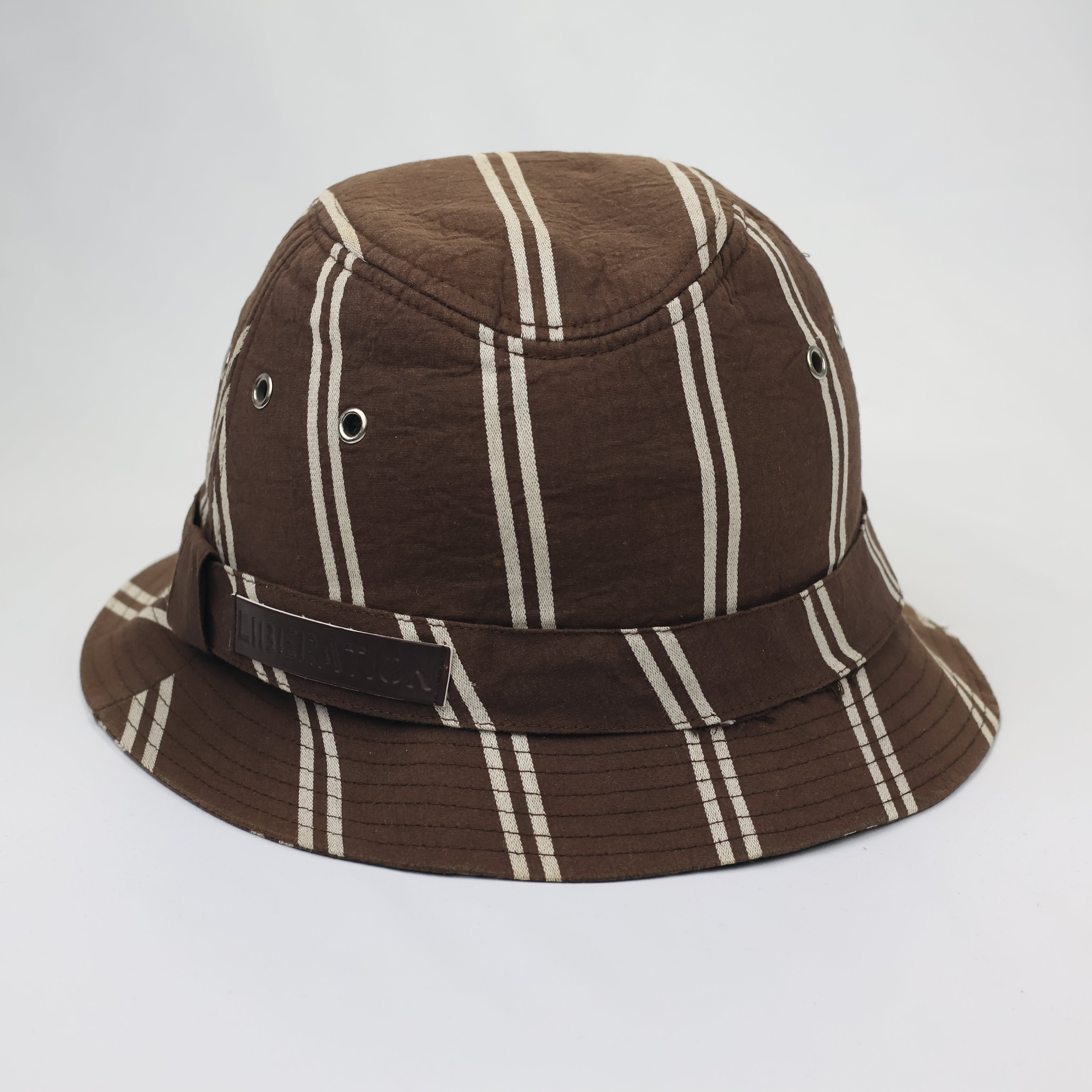 Vintage Liberation Striped Thrifted Bucket Hat | Brown & Beige Utility Sun Hat