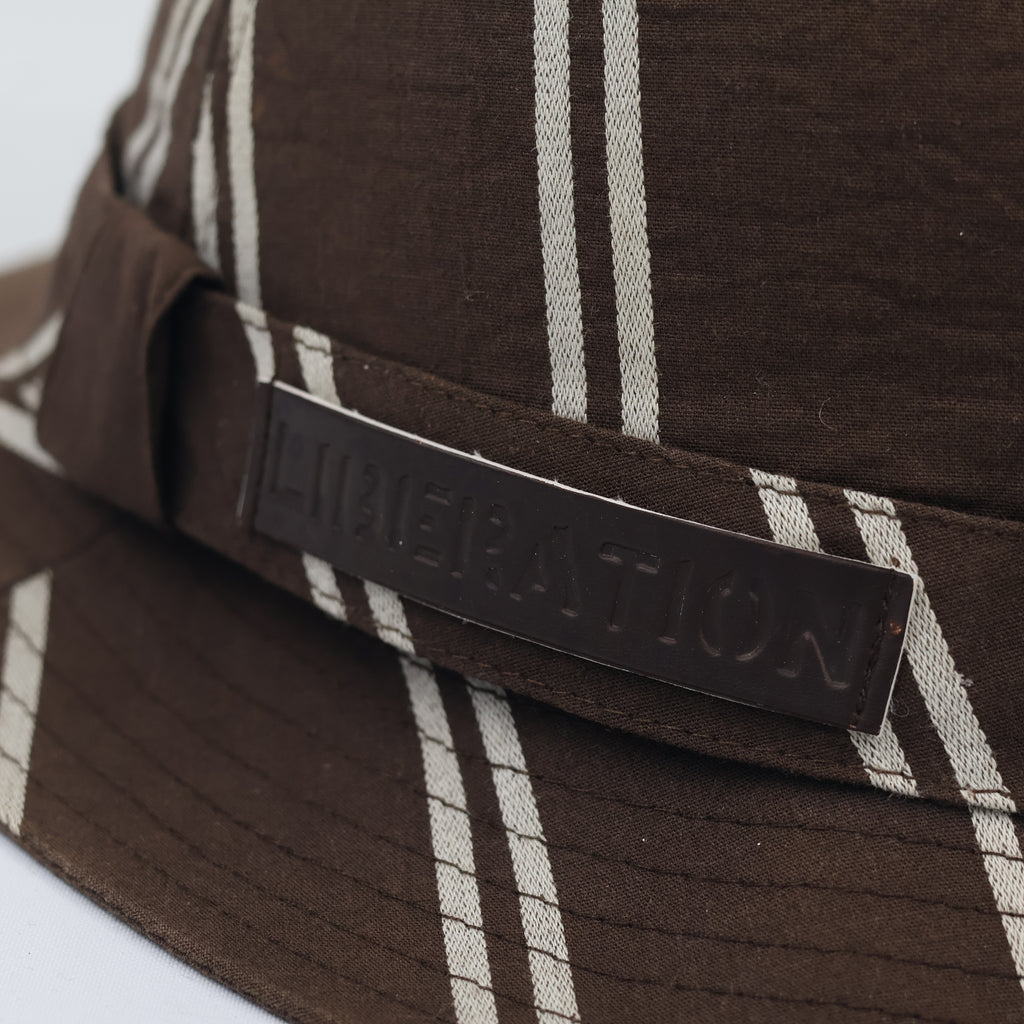 Vintage Liberation Striped Thrifted Bucket Hat | Brown & Beige Utility Sun Hat