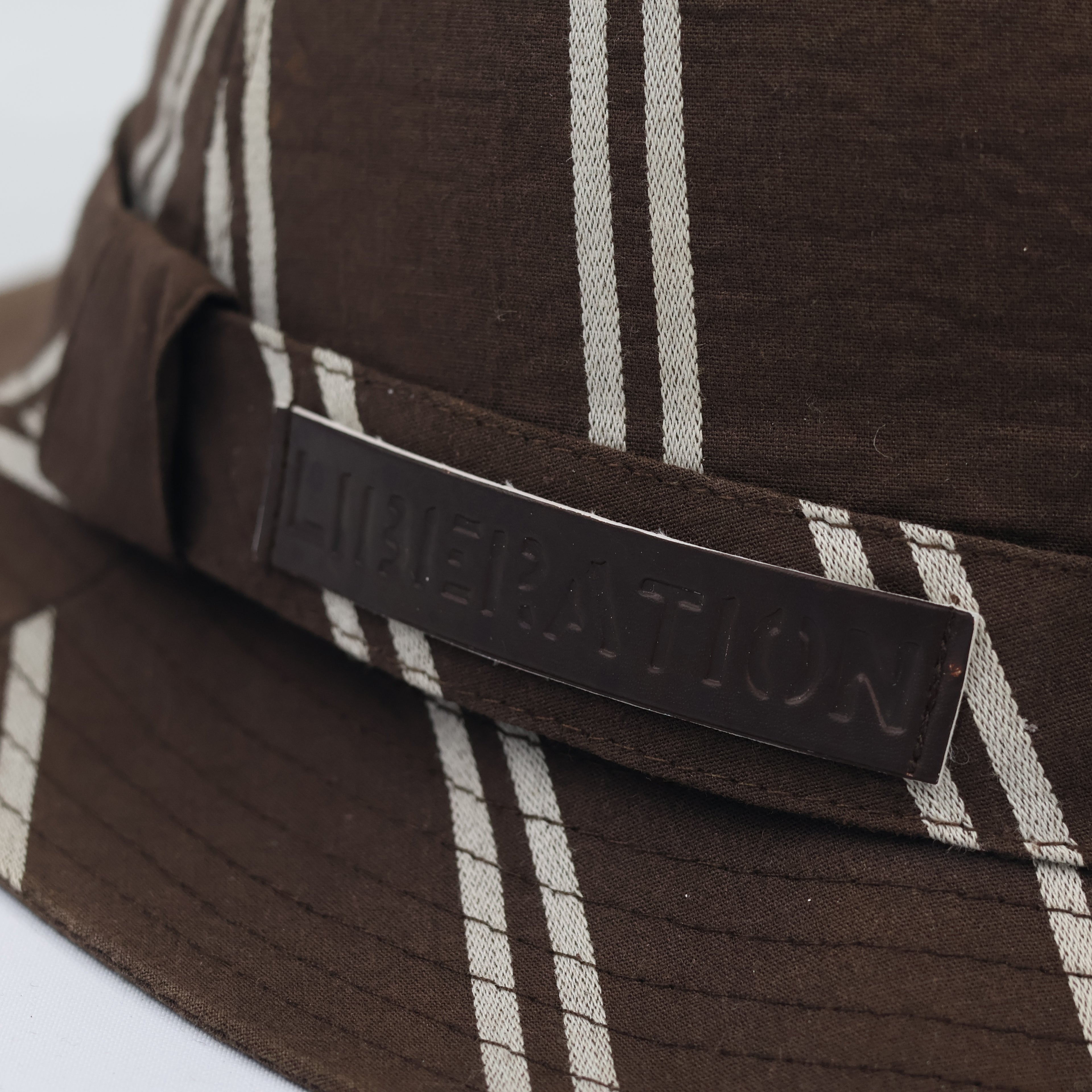 Vintage Liberation Striped Thrifted Bucket Hat | Brown & Beige Utility Sun Hat