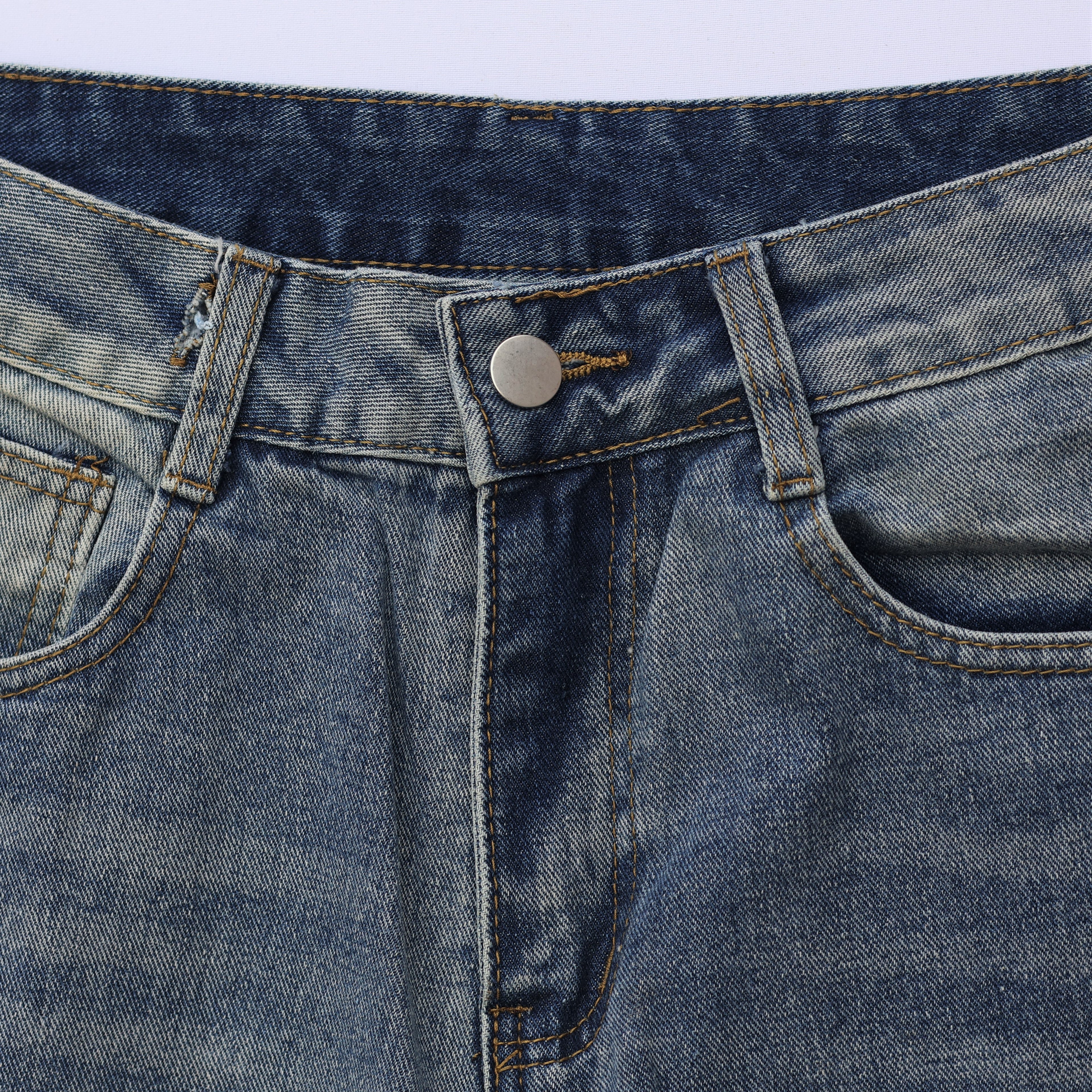 Vintage Blue Wide-Leg Cargo Jeans for women – Size M | Streetwear Denim with Side Pockets