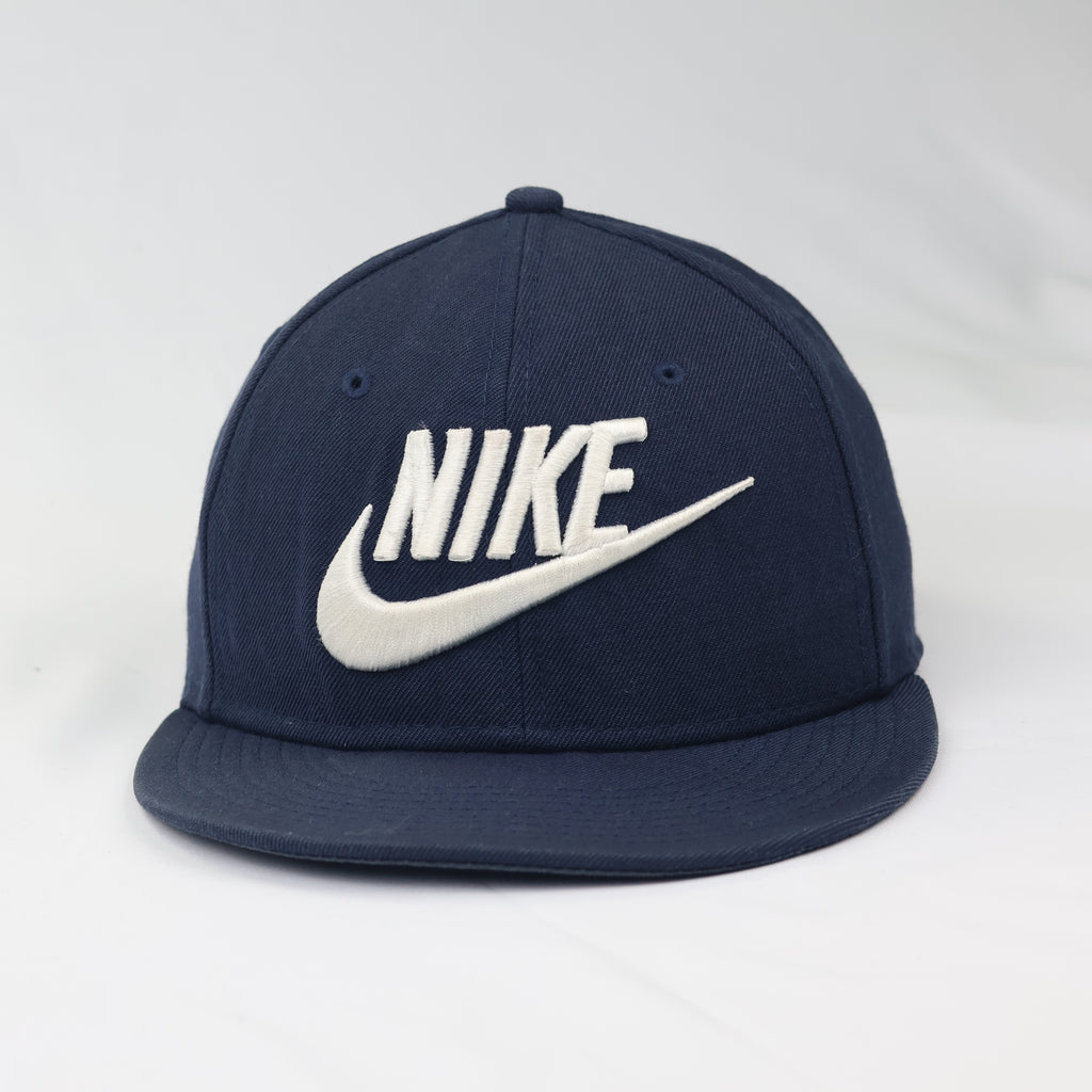 Vintage Nike True Wool Blend Thrifted Snapback - Navy & White Flat Brim Cap