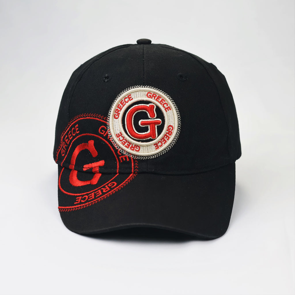 Robin Ruth Greece Souvenir Thrifted Baseball Cap - Black & Red Embroidery
