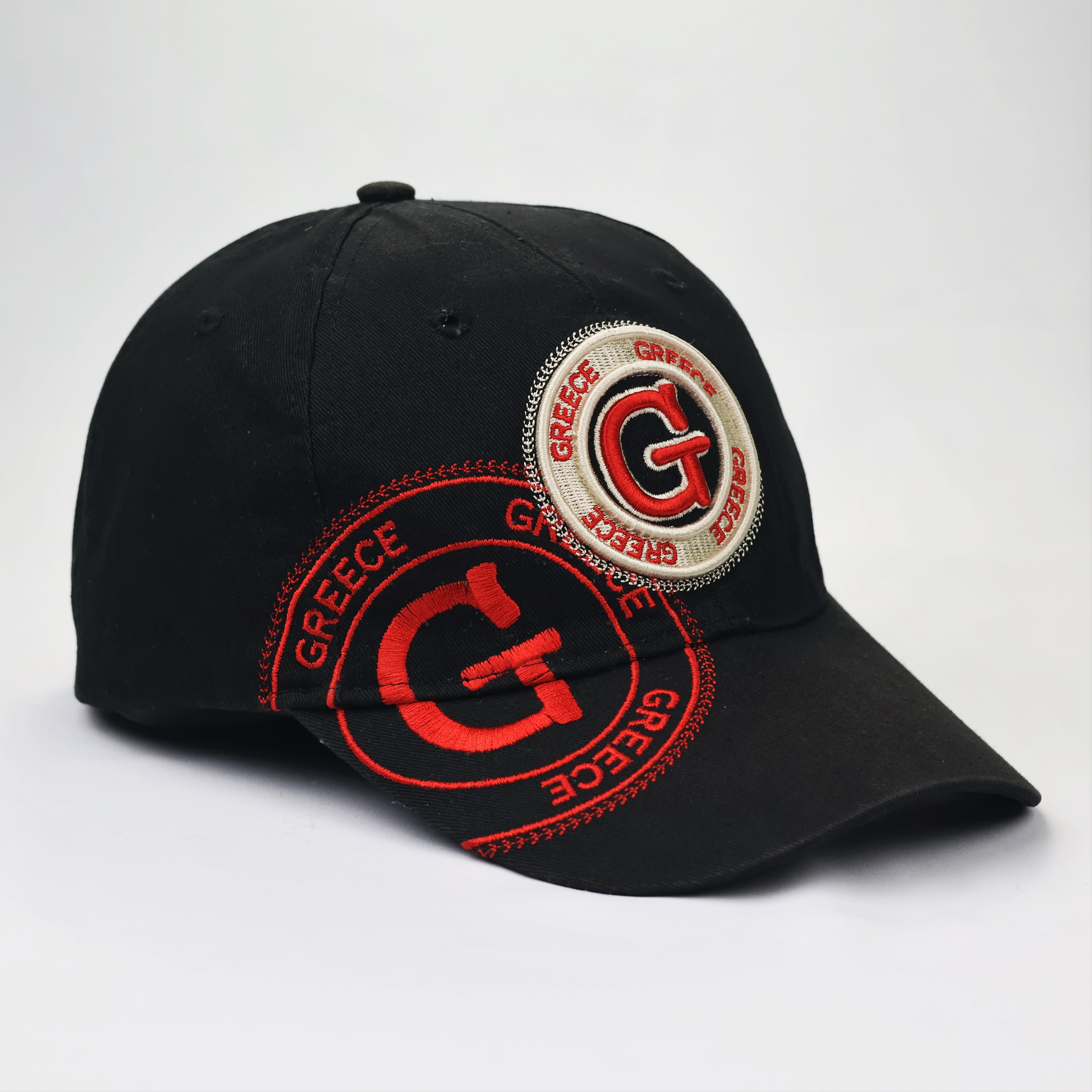 Robin Ruth Greece Souvenir Thrifted Baseball Cap - Black & Red Embroidery