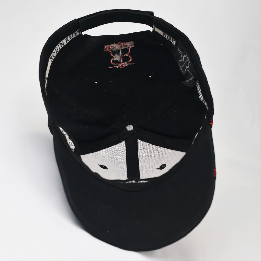 Robin Ruth Greece Souvenir Thrifted Baseball Cap - Black & Red Embroidery
