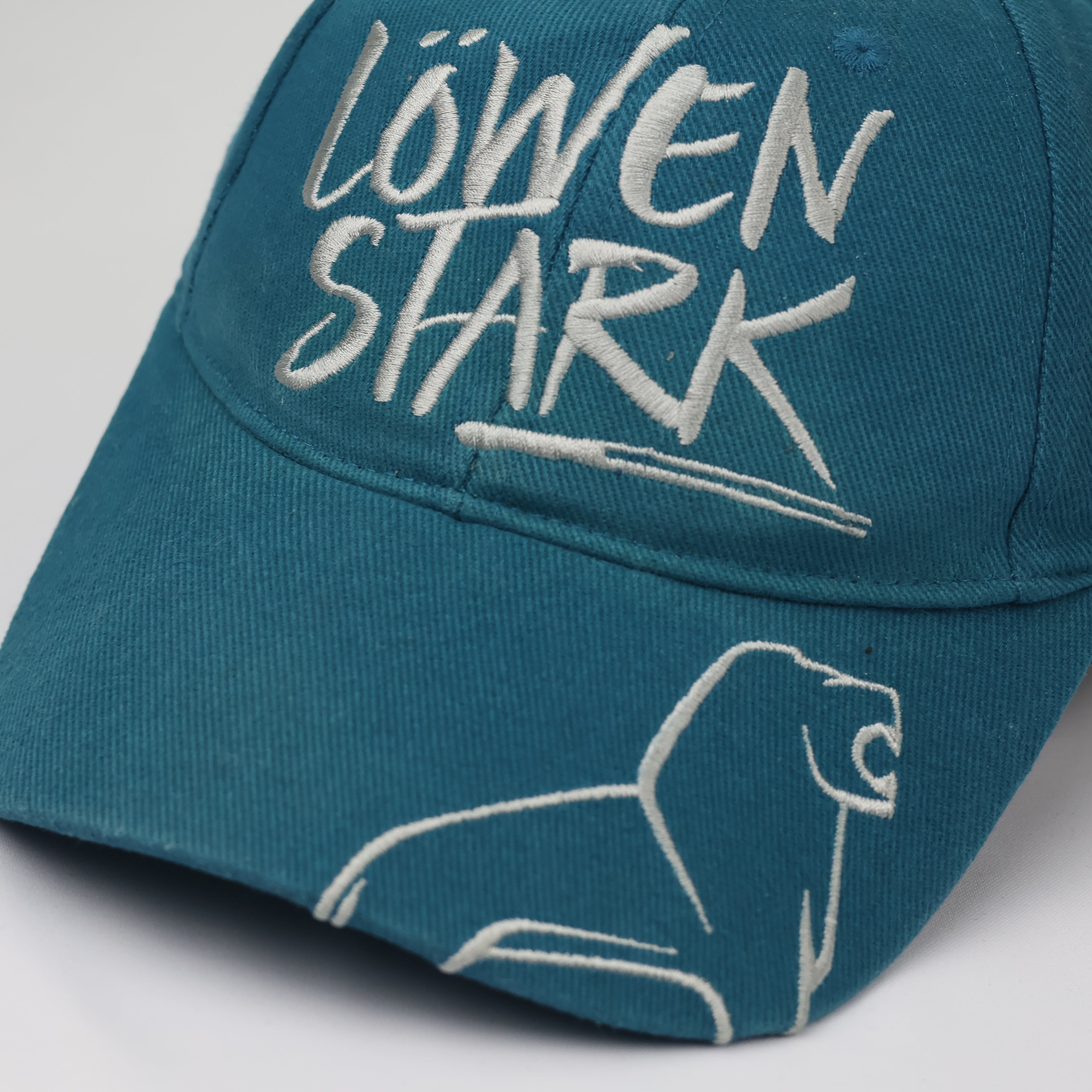 Vintage Teal Cotton Snapback Hat - Löwen Stark Lion Graphic - 55-57cm