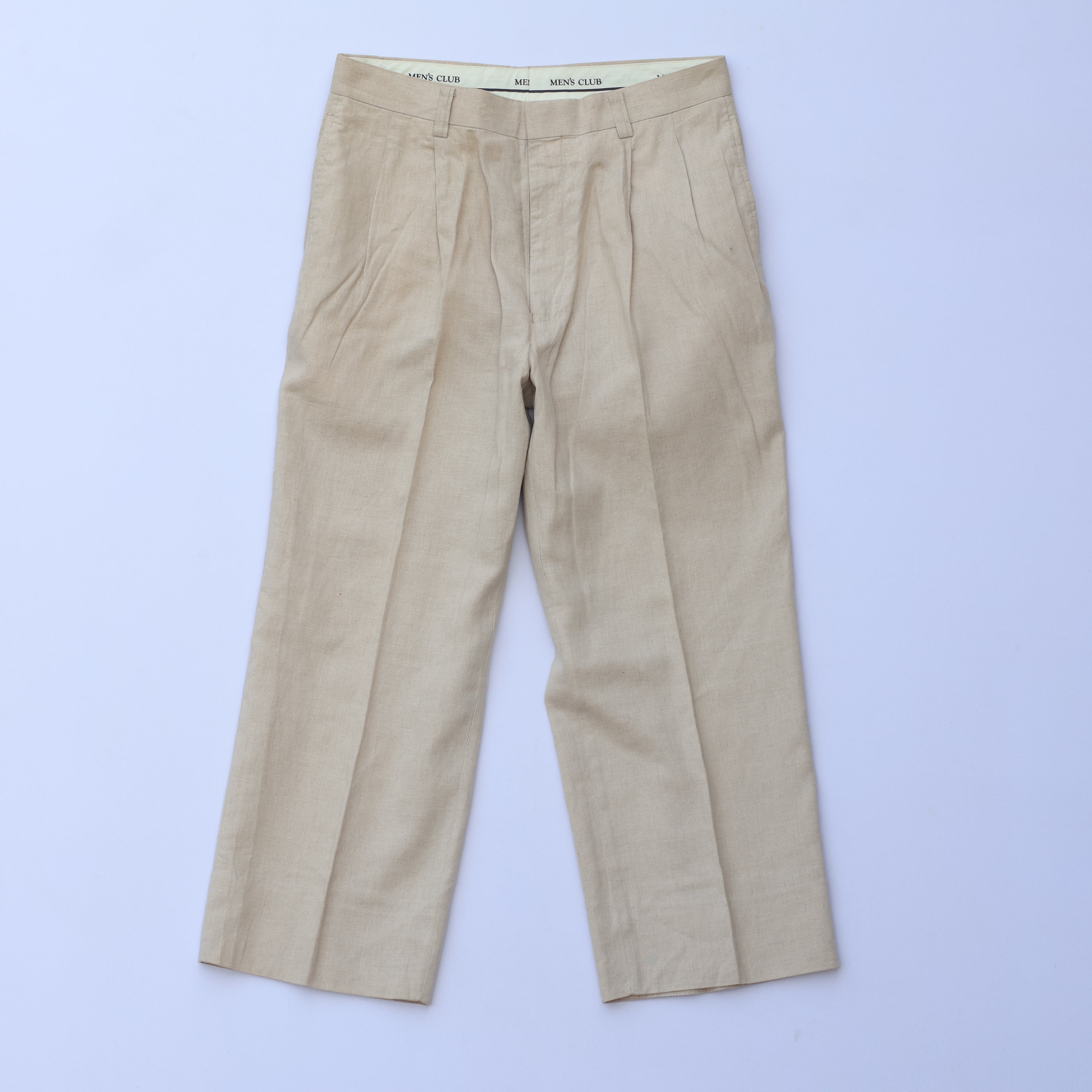 Men’s Beige Linen-Blend Pleated Formal Trousers – MEN’S CLUB | Waist 33 | Lightweight Summer Pants