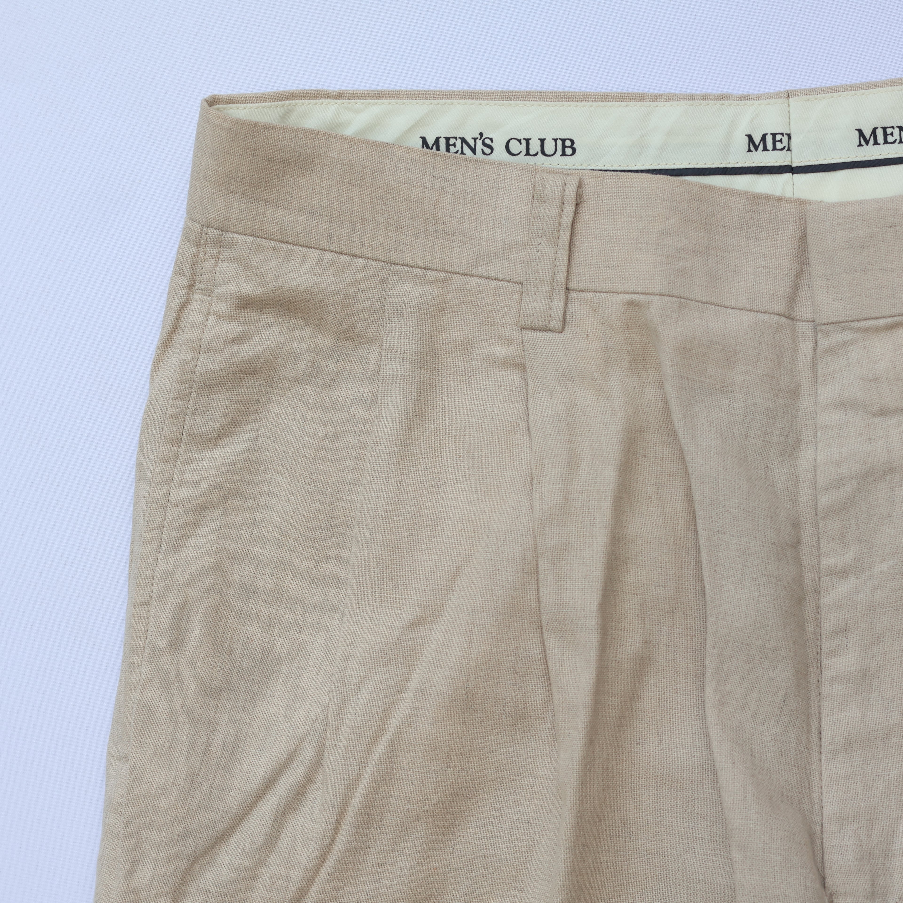 Men’s Beige Linen-Blend Pleated Formal Trousers – MEN’S CLUB | Waist 33 | Lightweight Summer Pants