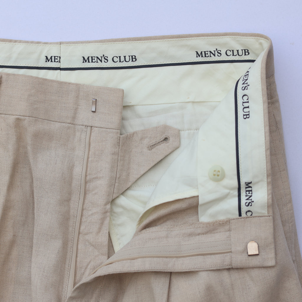 Men’s Beige Linen-Blend Pleated Formal Trousers – MEN’S CLUB | Waist 33 | Lightweight Summer Pants