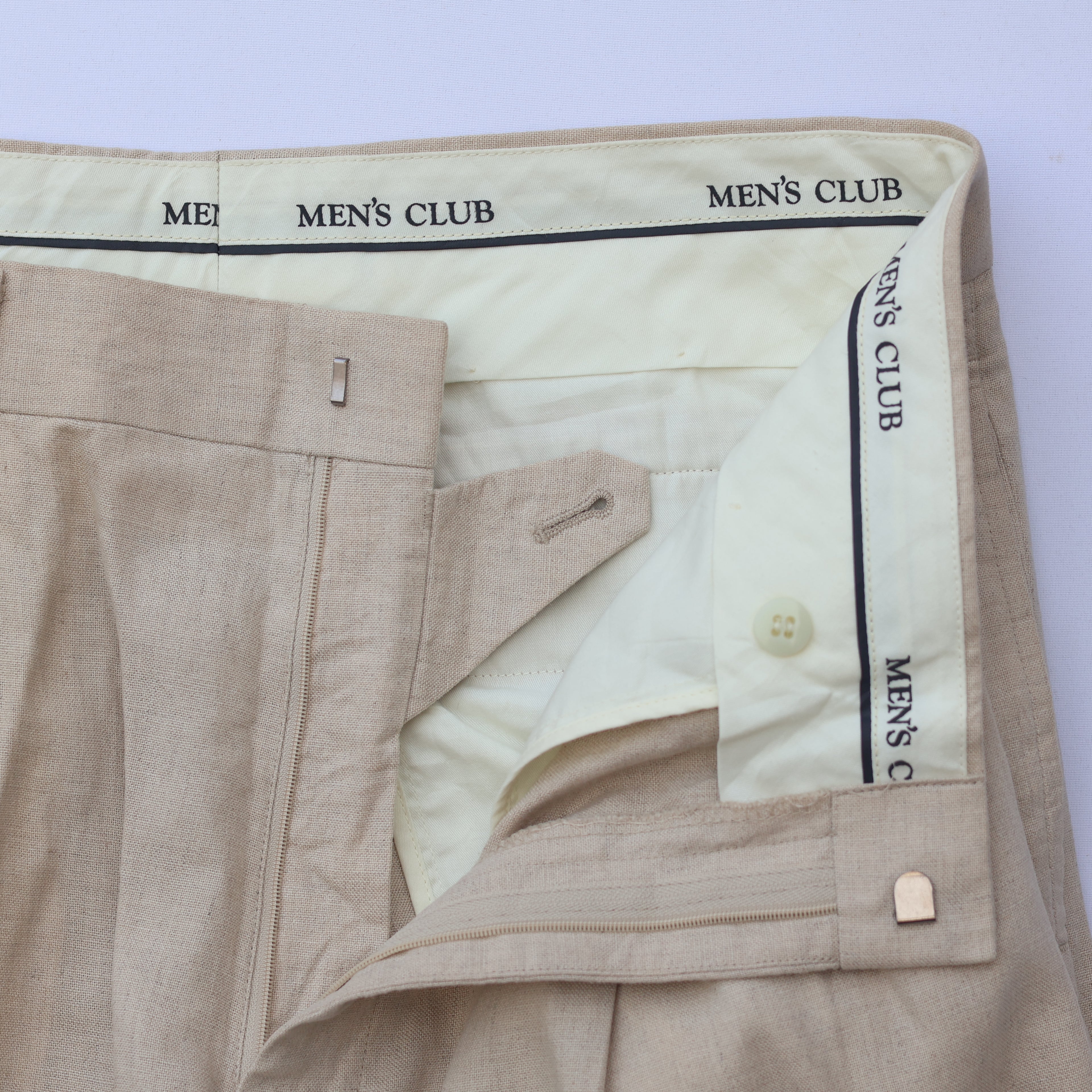 Men’s Beige Linen-Blend Pleated Formal Trousers – MEN’S CLUB | Waist 33 | Lightweight Summer Pants