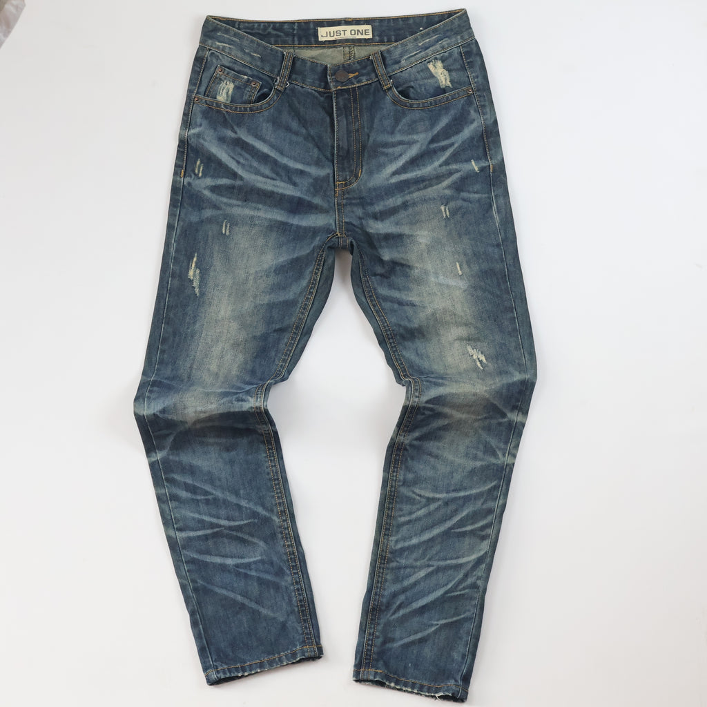 Thrifted Just One Men's Heavily Faded Blue Denim Jeans Waist: 32/ J1008