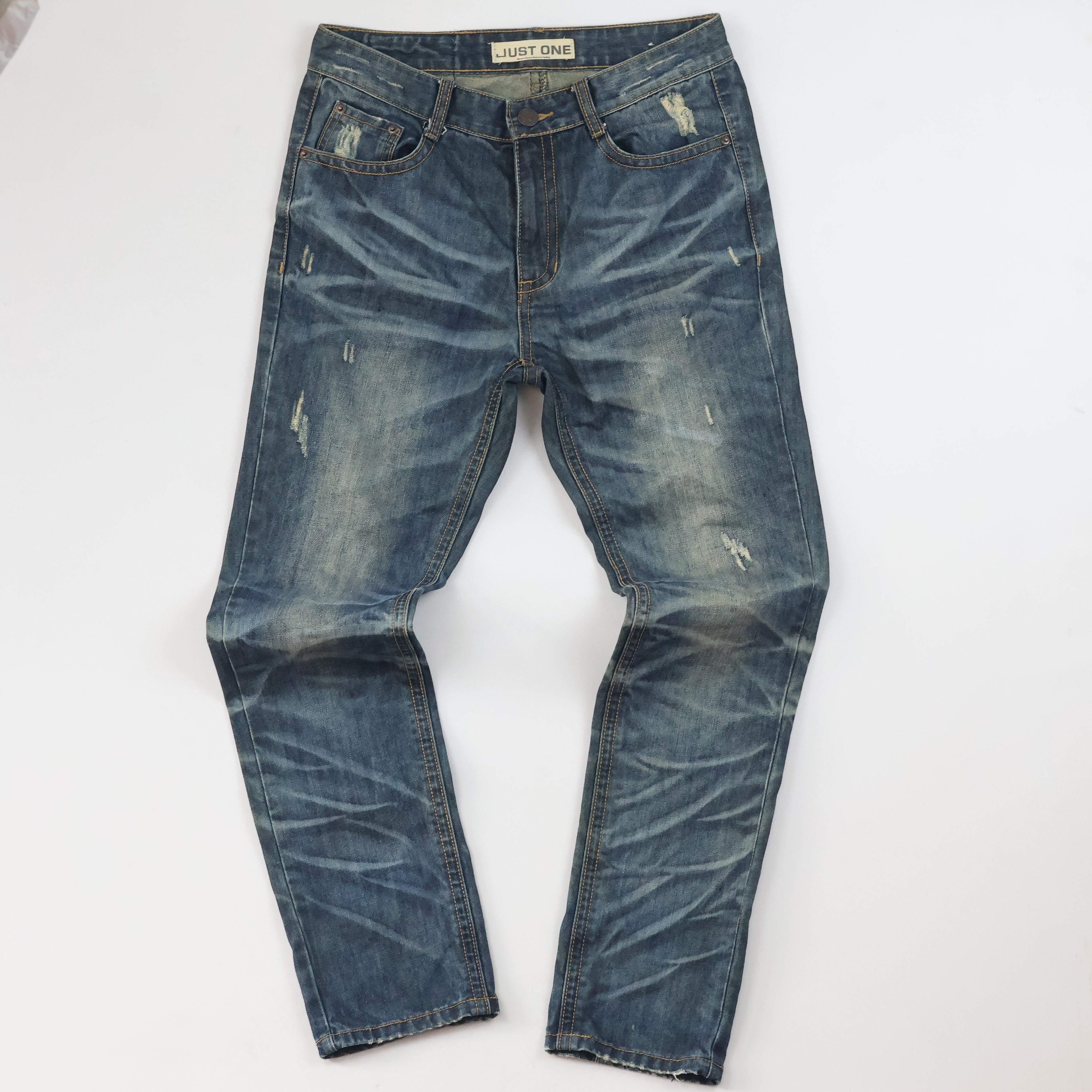 Thrifted Just One Men's Heavily Faded Blue Denim Jeans Waist: 32/ J1008
