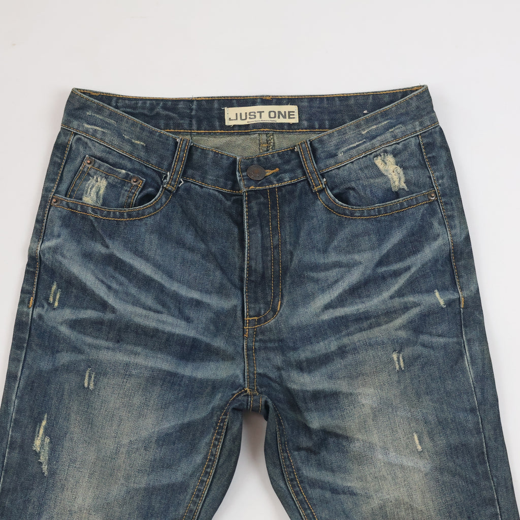 Thrifted Just One Men's Heavily Faded Blue Denim Jeans Waist: 32/ J1008