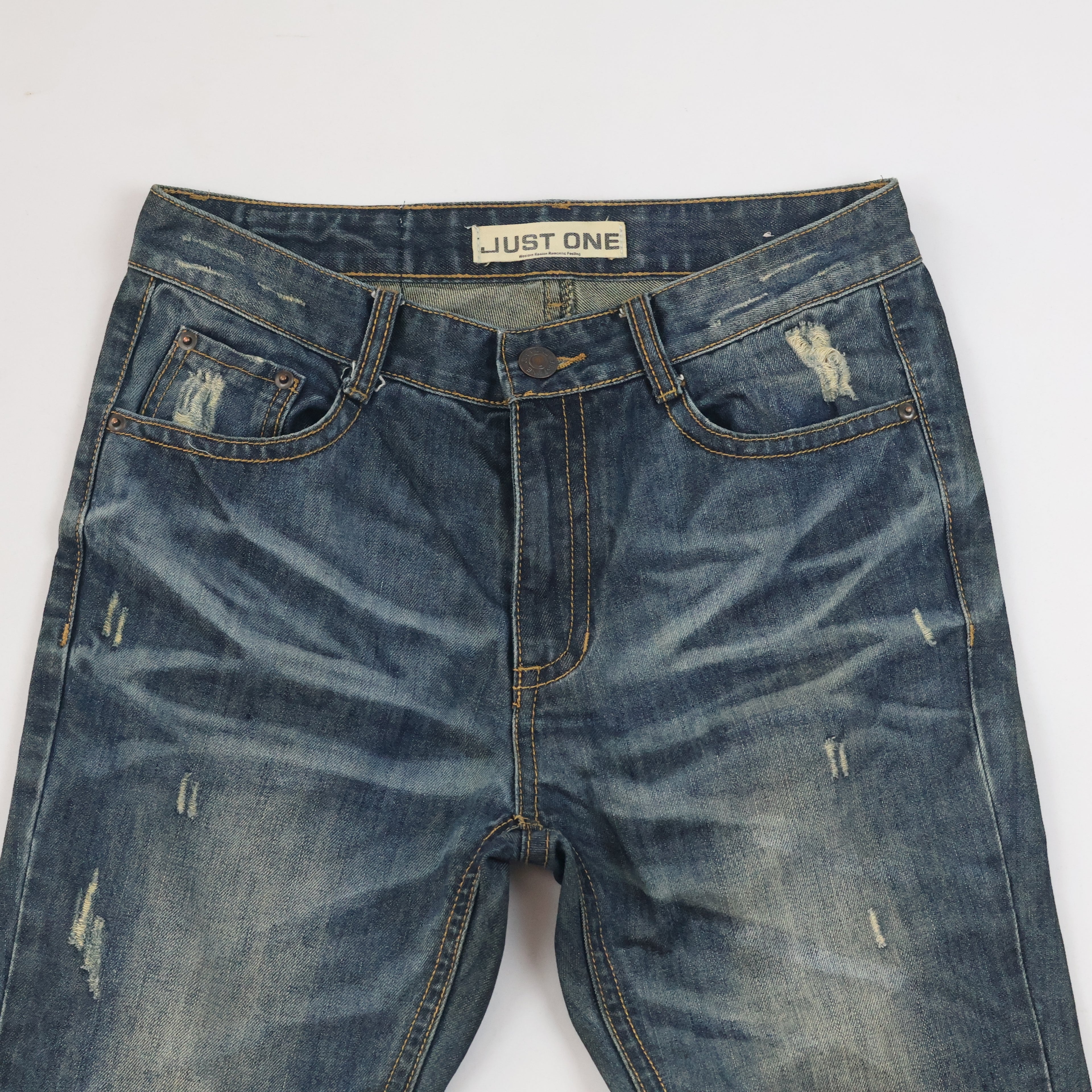 Thrifted Just One Men's Heavily Faded Blue Denim Jeans Waist: 32/ J1008