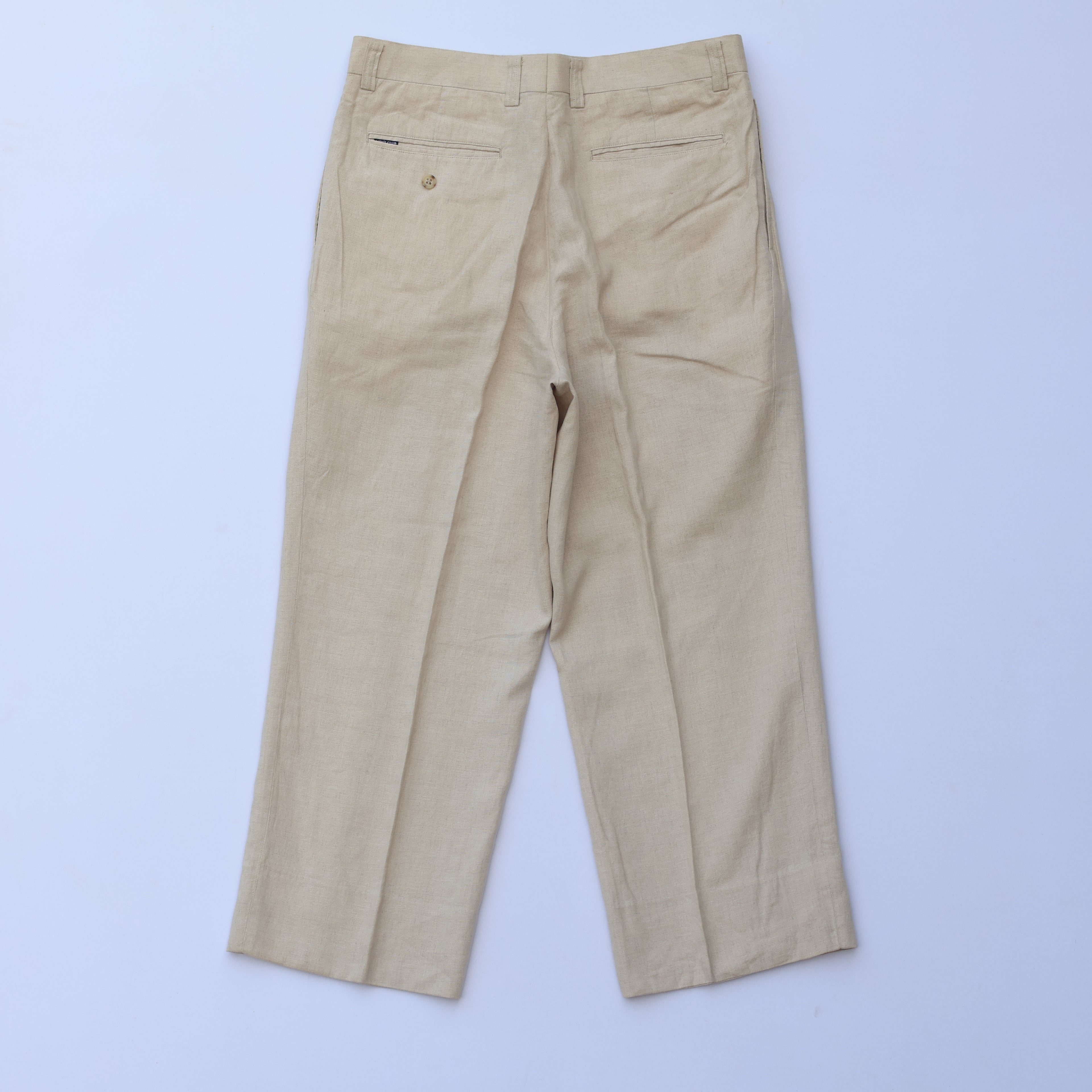 Men’s Beige Linen-Blend Pleated Formal Trousers – MEN’S CLUB | Waist 33 | Lightweight Summer Pants
