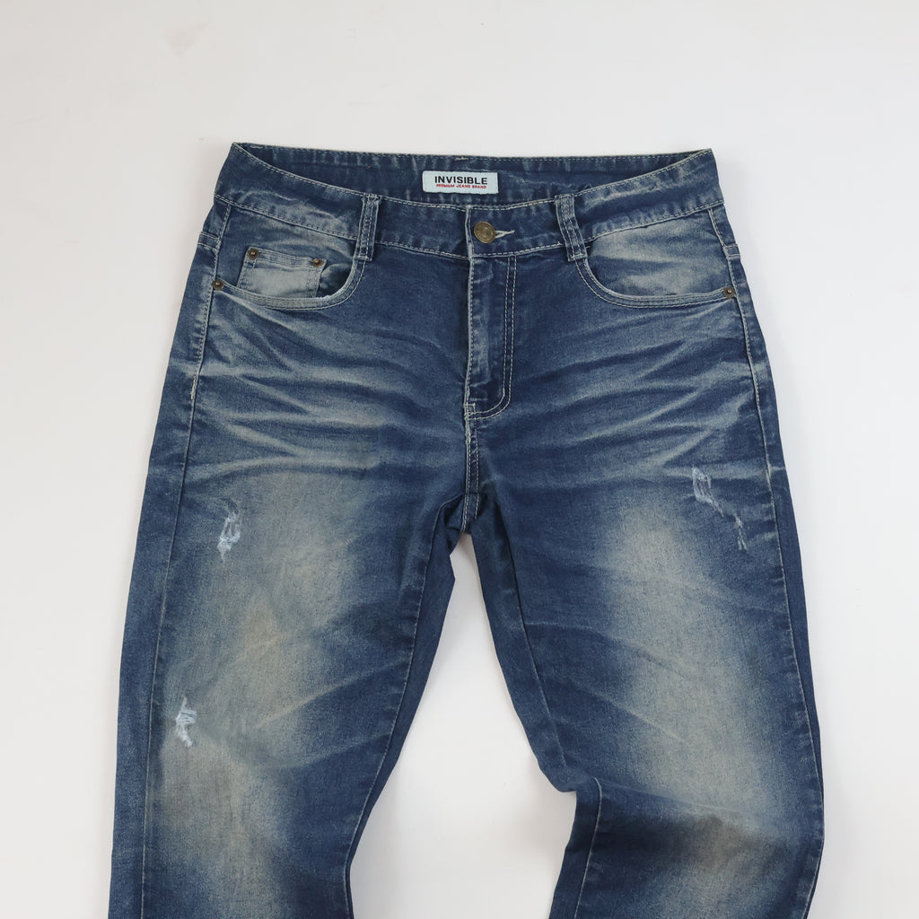 Thrifted Invisible Denim Men's Faded Blue Straight Jeans 34 Waist/ J1005