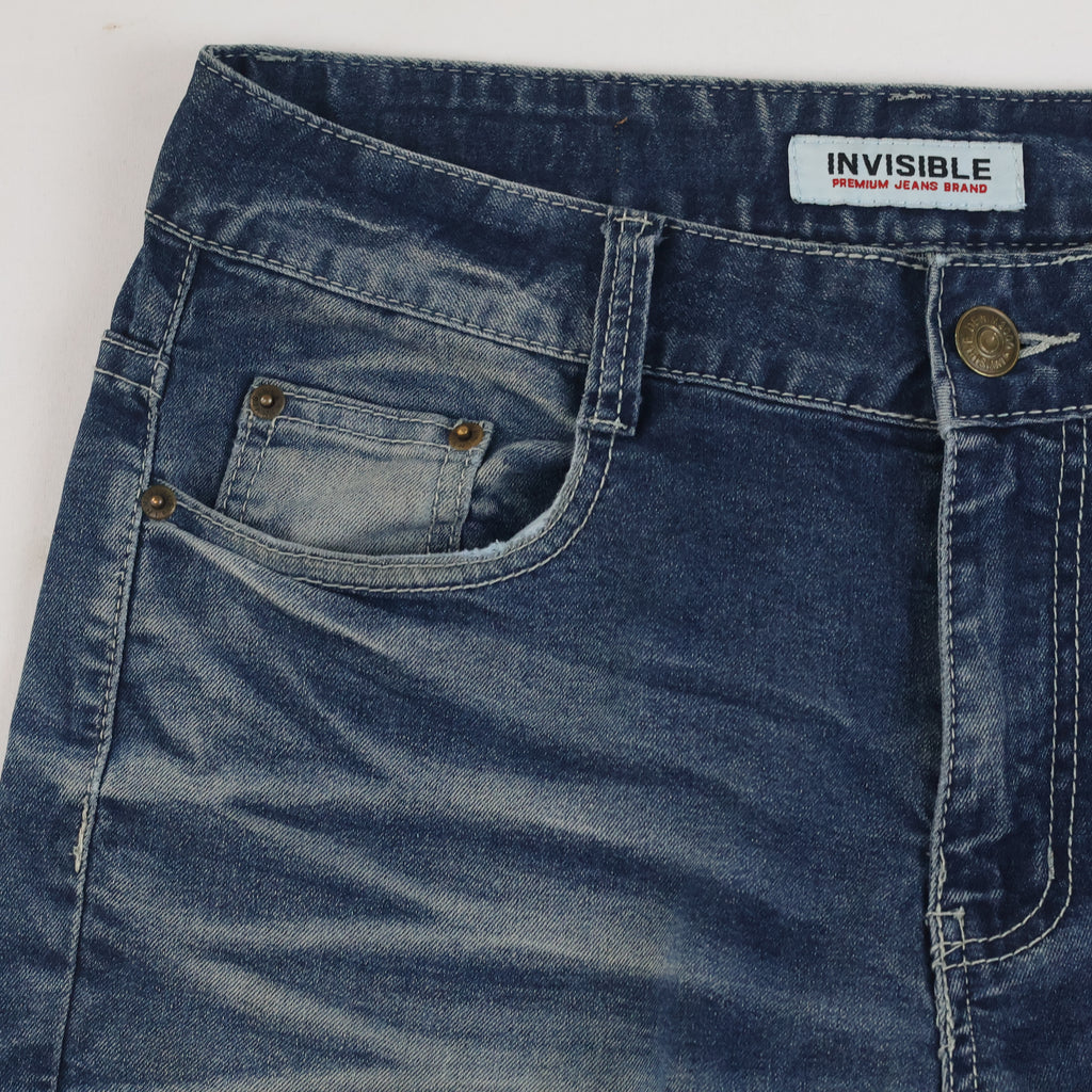 Thrifted Invisible Denim Men's Faded Blue Straight Jeans 34 Waist/ J1005