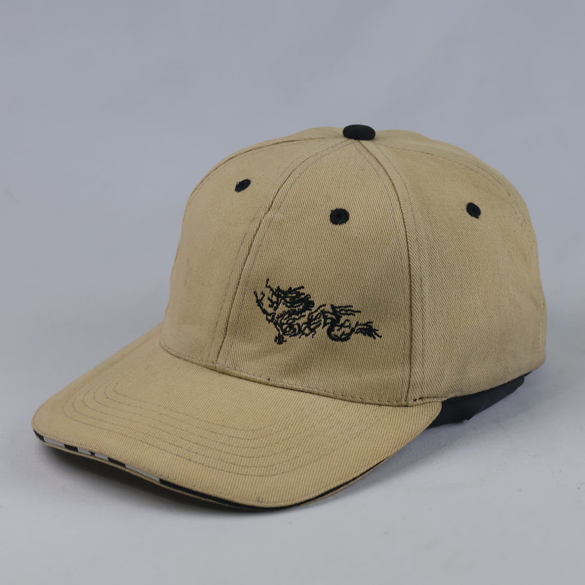 Thrifted Khaki Streetwear Baseball Cap with Dragon Motif (57-58 cm) |10687