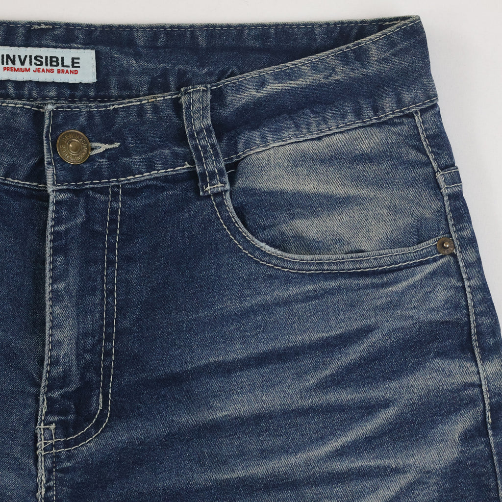 Thrifted Invisible Denim Men's Faded Blue Straight Jeans 34 Waist/ J1005