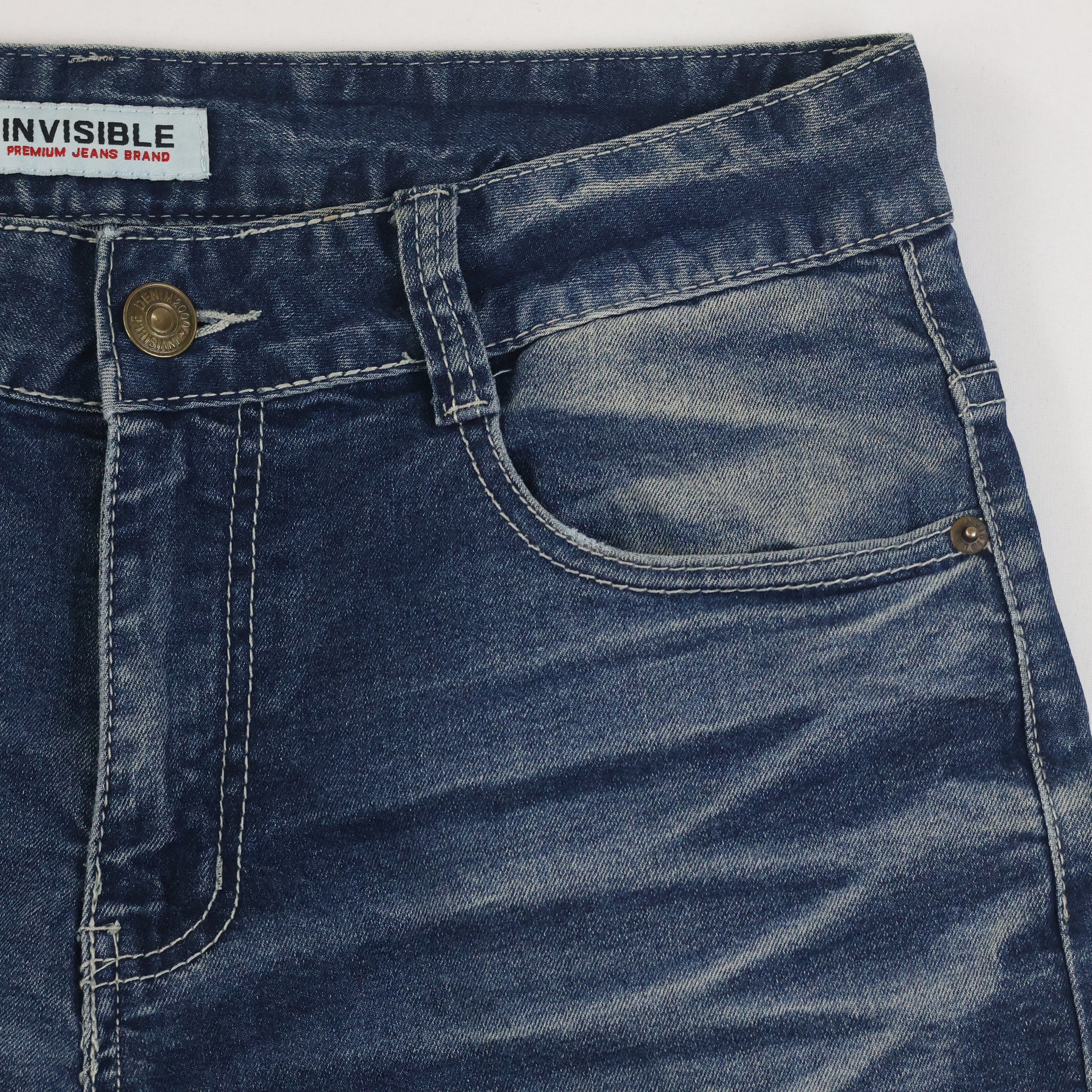 Thrifted Invisible Denim Men's Faded Blue Straight Jeans 34 Waist/ J1005