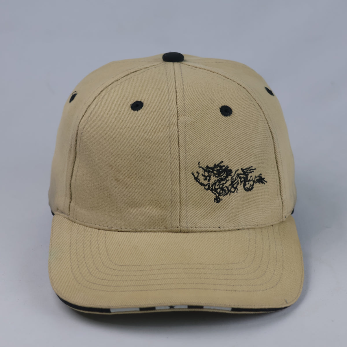Thrifted Khaki Streetwear Baseball Cap with Dragon Motif (57-58 cm) |10687