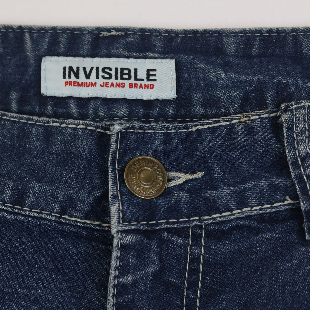 Thrifted Invisible Denim Men's Faded Blue Straight Jeans 34 Waist/ J1005