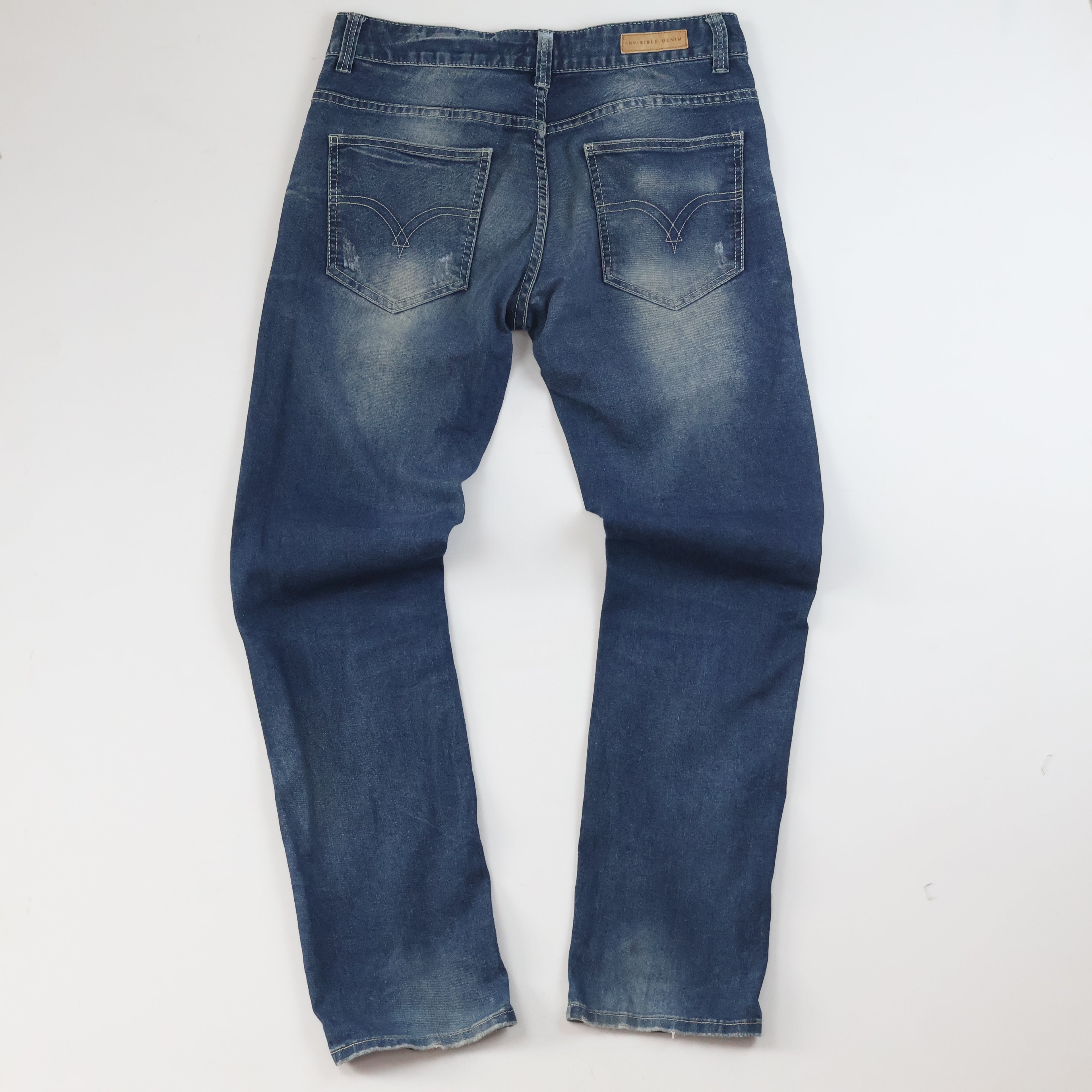 Thrifted Invisible Denim Men's Faded Blue Straight Jeans 34 Waist/ J1005