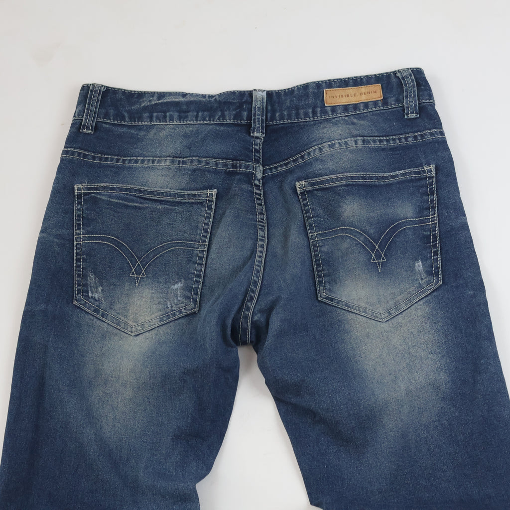 Thrifted Invisible Denim Men's Faded Blue Straight Jeans 34 Waist/ J1005