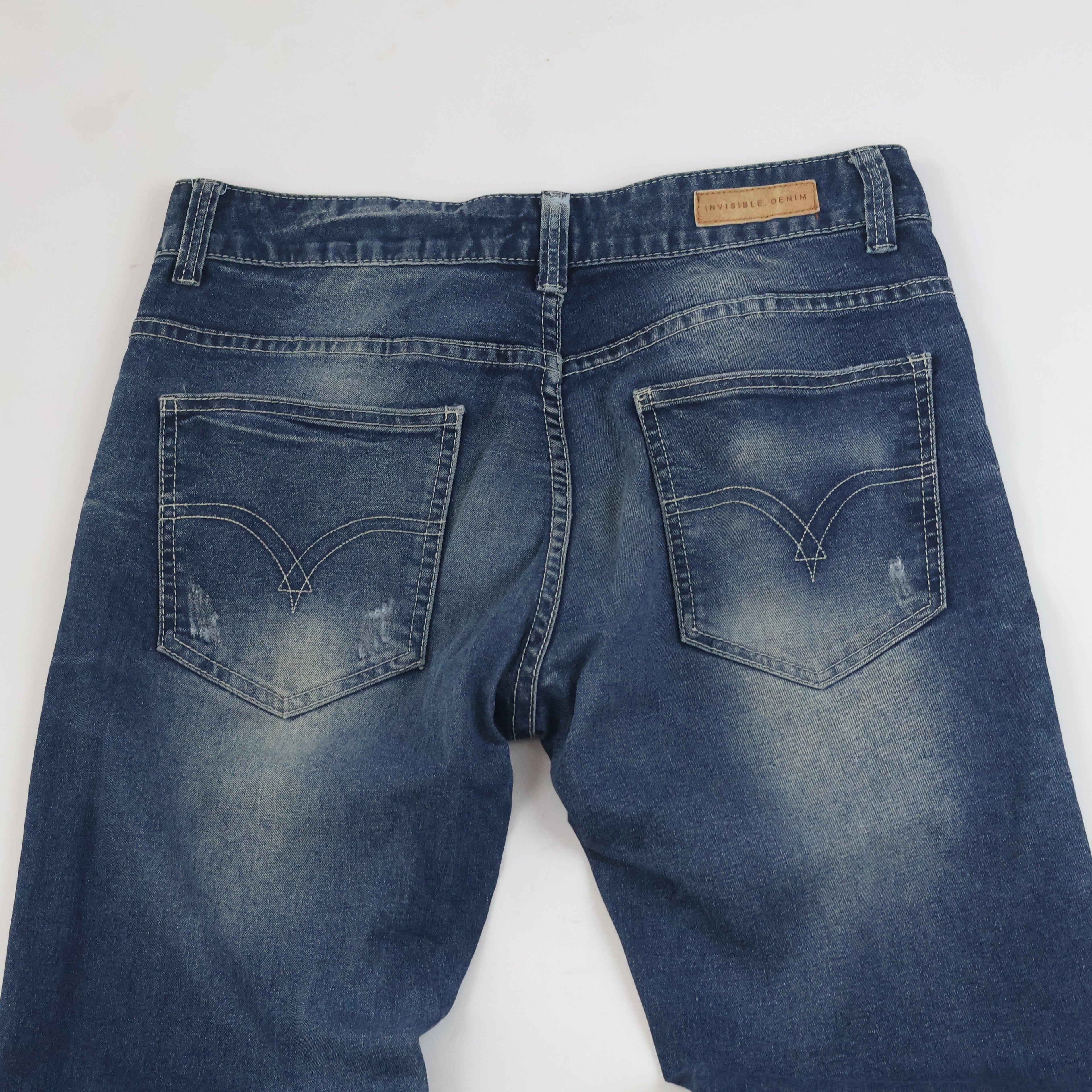Thrifted Invisible Denim Men's Faded Blue Straight Jeans 34 Waist/ J1005