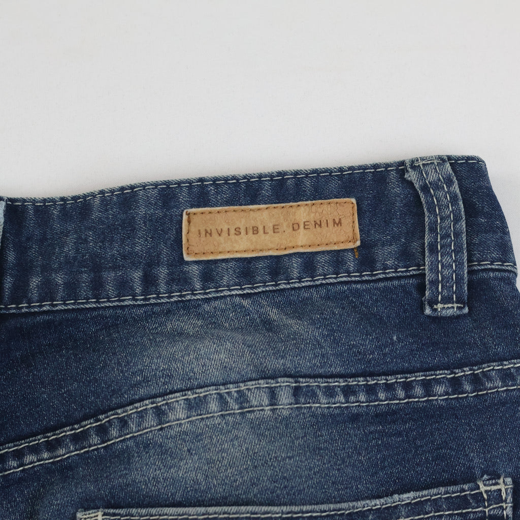 Thrifted Invisible Denim Men's Faded Blue Straight Jeans 34 Waist/ J1005