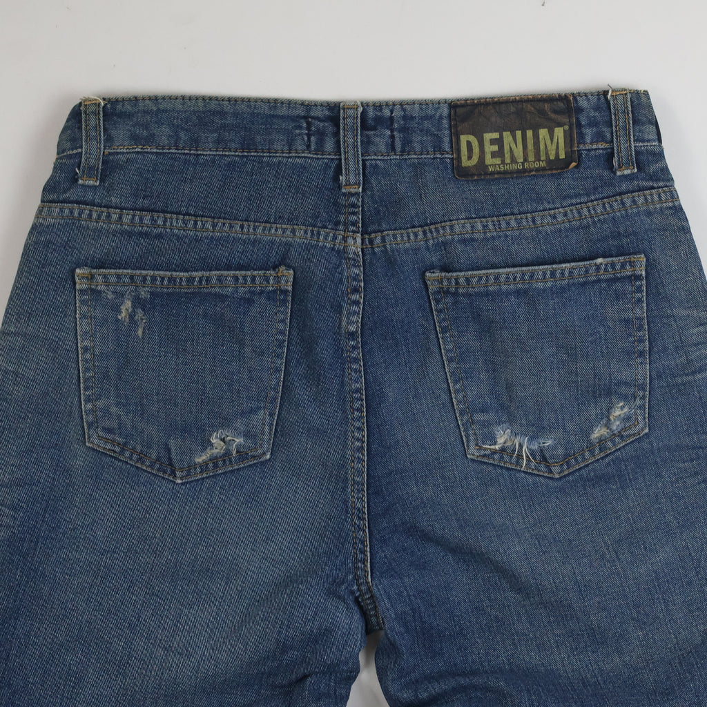 Thrifted Denim Washing Room Men's Ripped Blue Jeans 32 Waist/ J1051