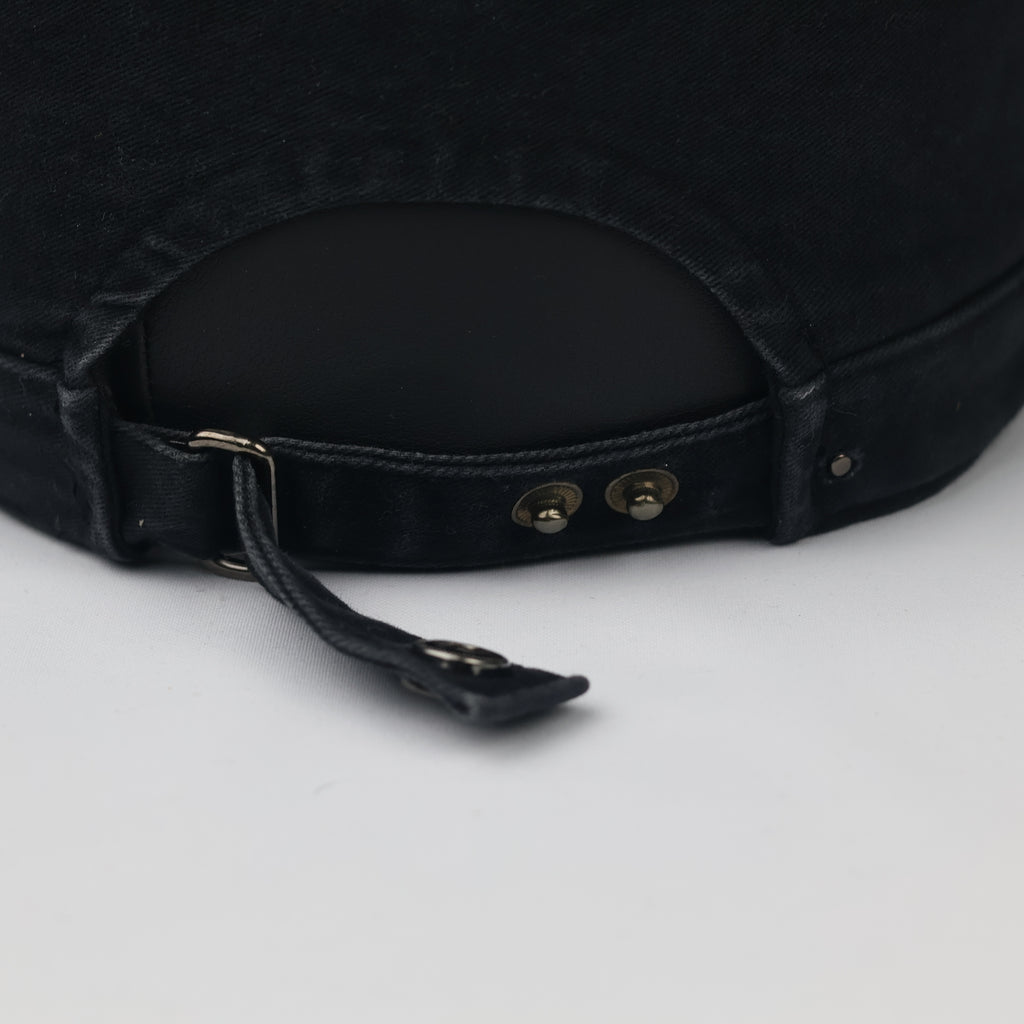 Vintage Military Style Studded Thrifted Cap – Distressed Black Gothic Hat