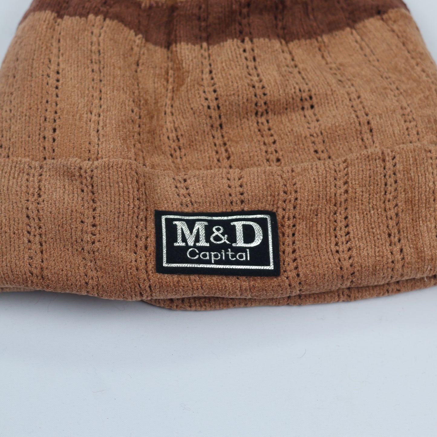 Soft Chenille "Elf Style" Beanie – Brown Striped Long-Tail Pom Hat