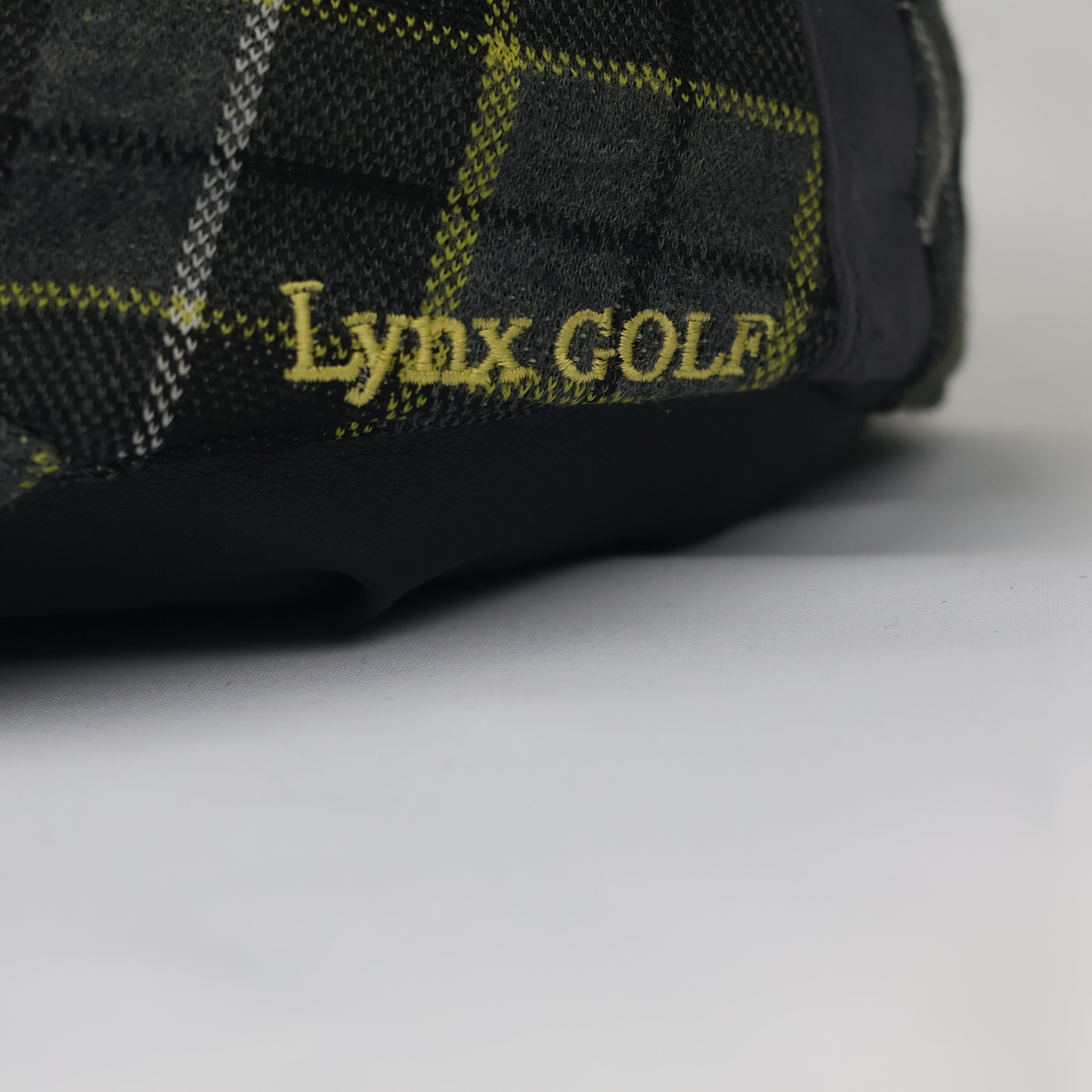 Lynx Golf Plaid Ivy Cap - Grey & Yellow Checkered Thrifted Flat Hat - 56-58cm