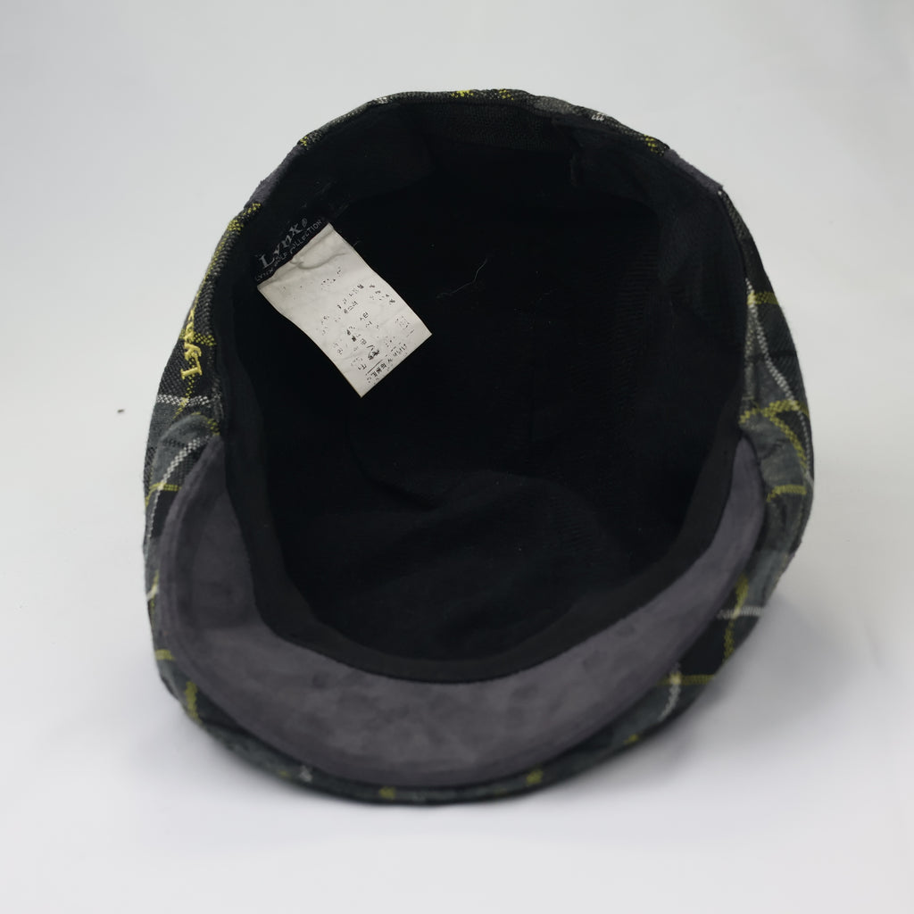 Lynx Golf Plaid Ivy Cap - Grey & Yellow Checkered Thrifted Flat Hat - 56-58cm