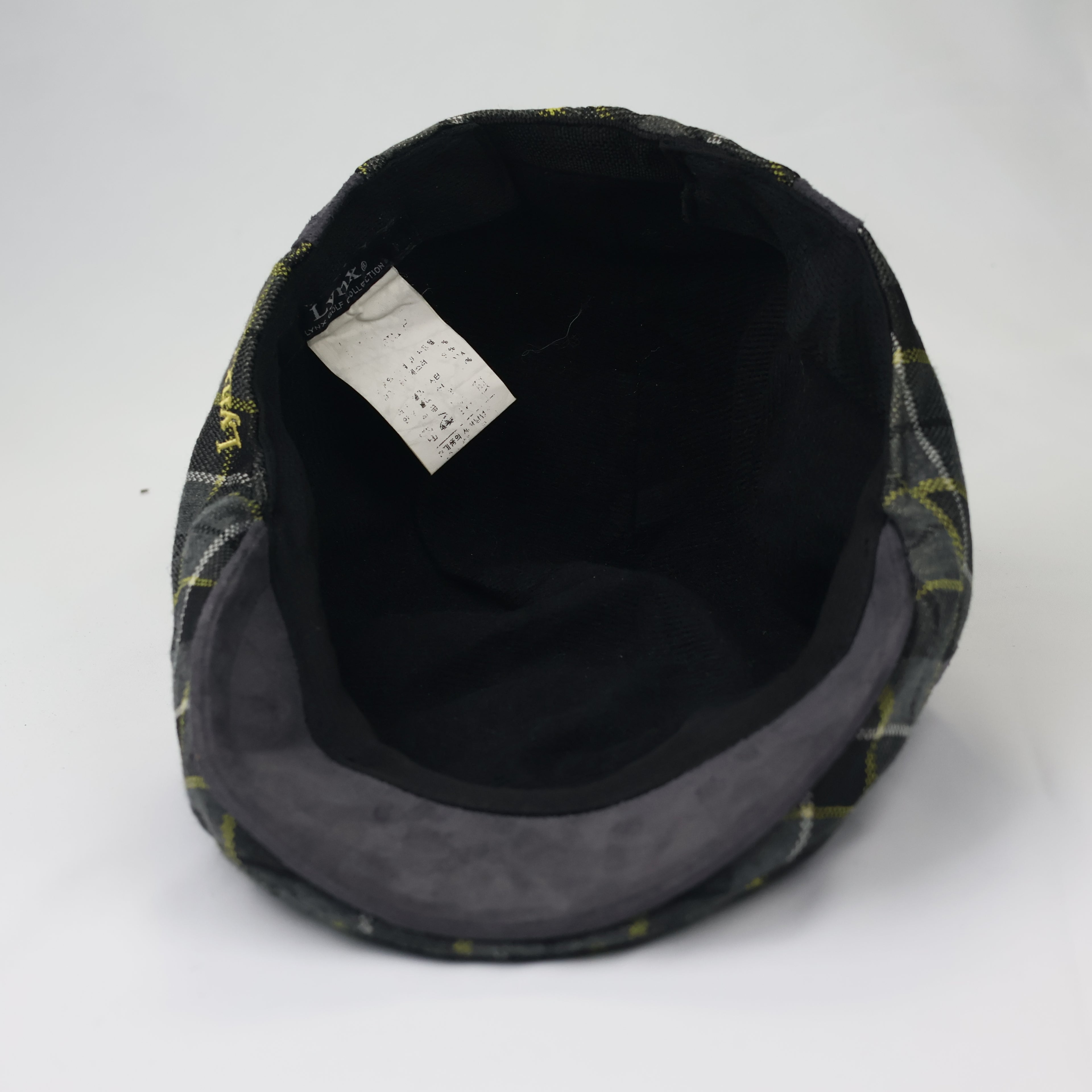 Lynx Golf Plaid Ivy Cap - Grey & Yellow Checkered Thrifted Flat Hat - 56-58cm