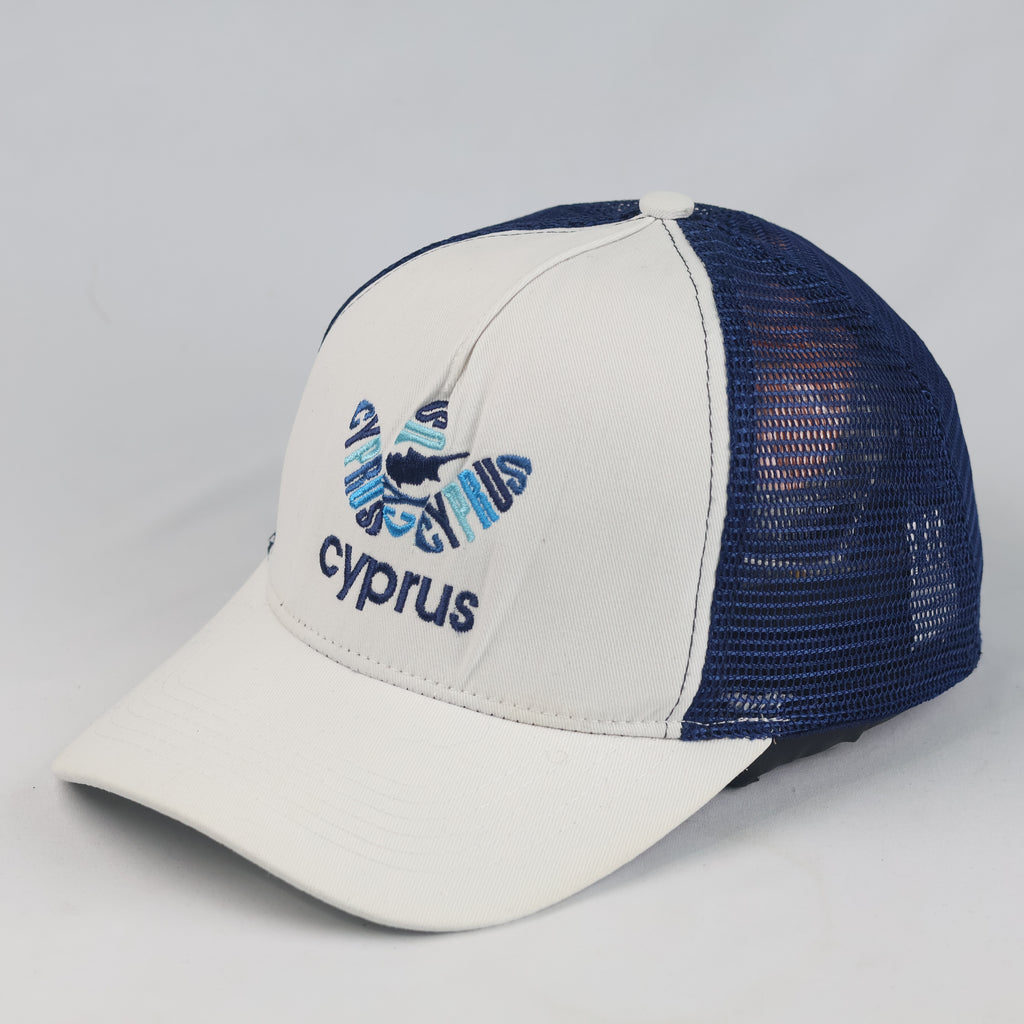 Thrifted Conery Cyprus Embroidered White & Blue Trucker Cap (57-58 cm) |10703