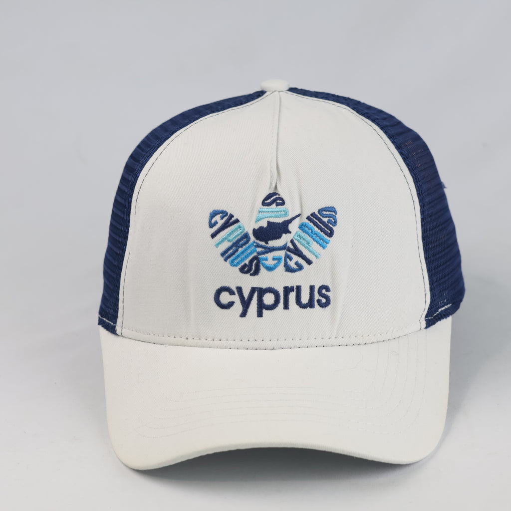 Thrifted Conery Cyprus Embroidered White & Blue Trucker Cap (57-58 cm) |10703