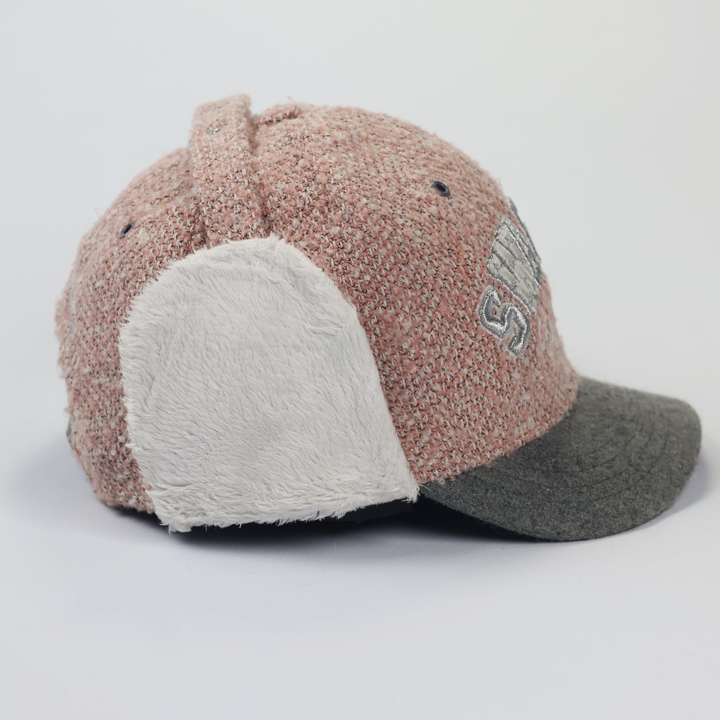 "SWAGON" Earflap Baseball Hat – Textured Tweed with Grey Felt Brim
