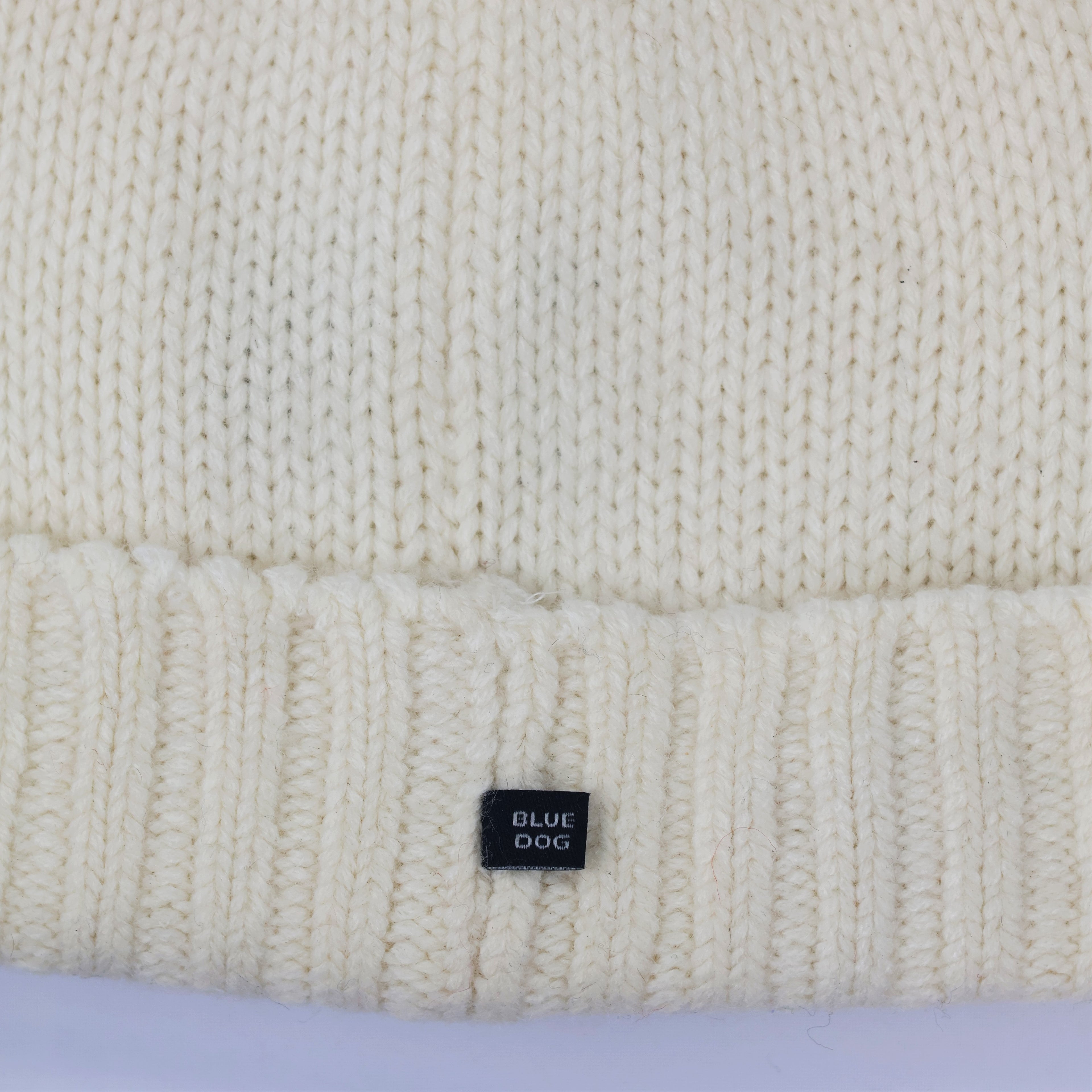Cute "HI" Smiley Winter Hat – Cream Knit with Navy Pom-Pom (Size 52)