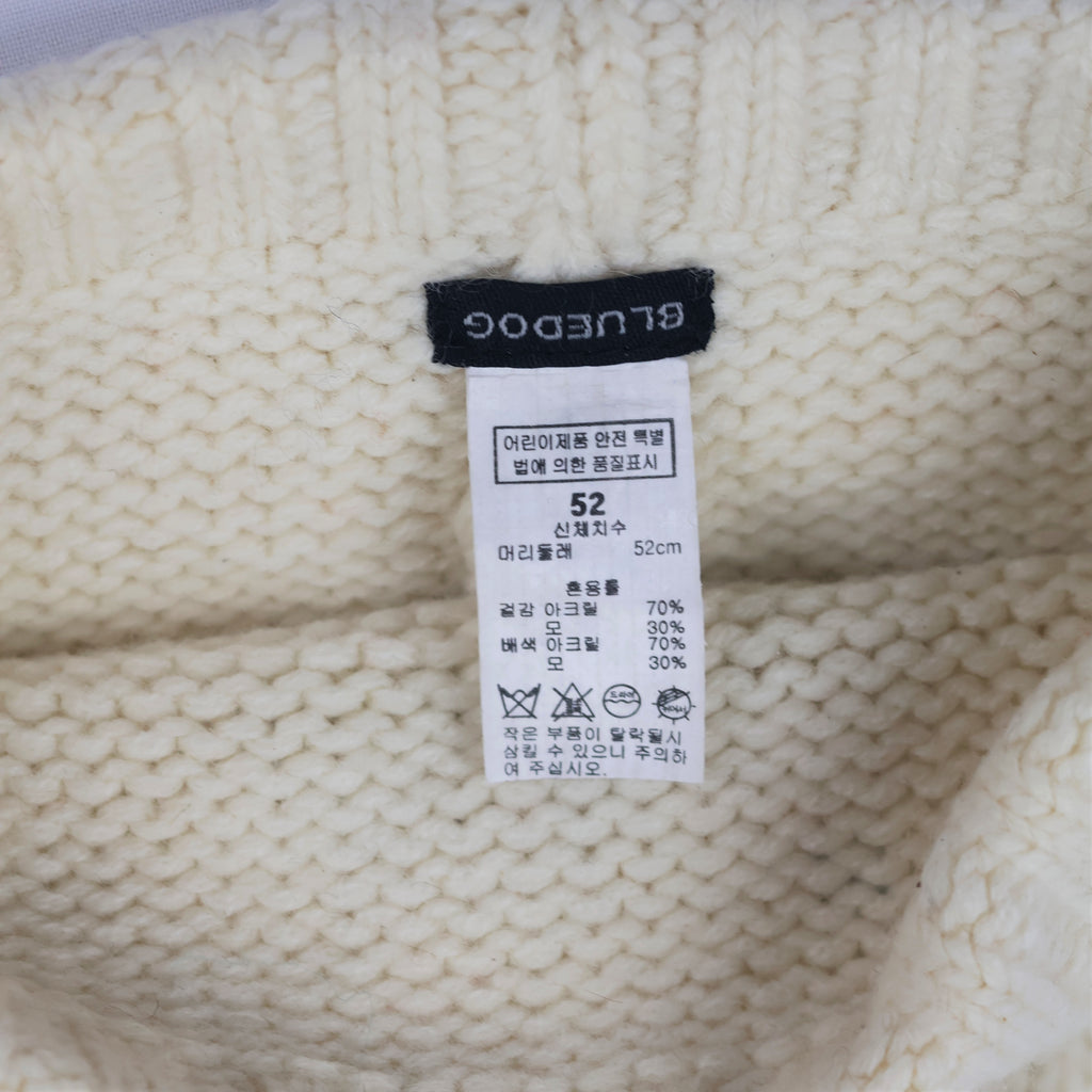 Cute "HI" Smiley Winter Hat – Cream Knit with Navy Pom-Pom (Size 52)